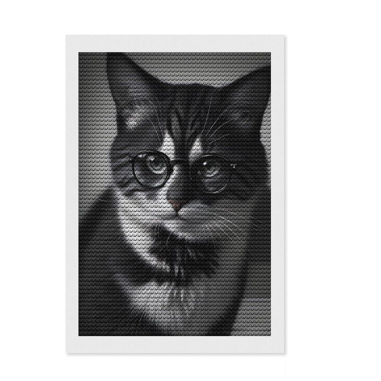 Junmoney Cat Cool Cute Diamond Painting Set 8"x12", Birthday Gift, Vintage Style Decor, Modern Decor, Seasonal Gift Choice, Creative Hobby
