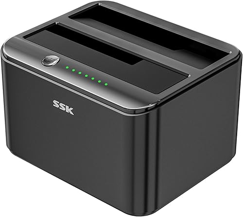 SSK Estación de acoplamiento de disco duro de aluminio, USB 3.0 a SATA Dual Bay External HDD Dock Caddy Reader para 2.5 y 3.5 pulgadas SATA HDD SSD,