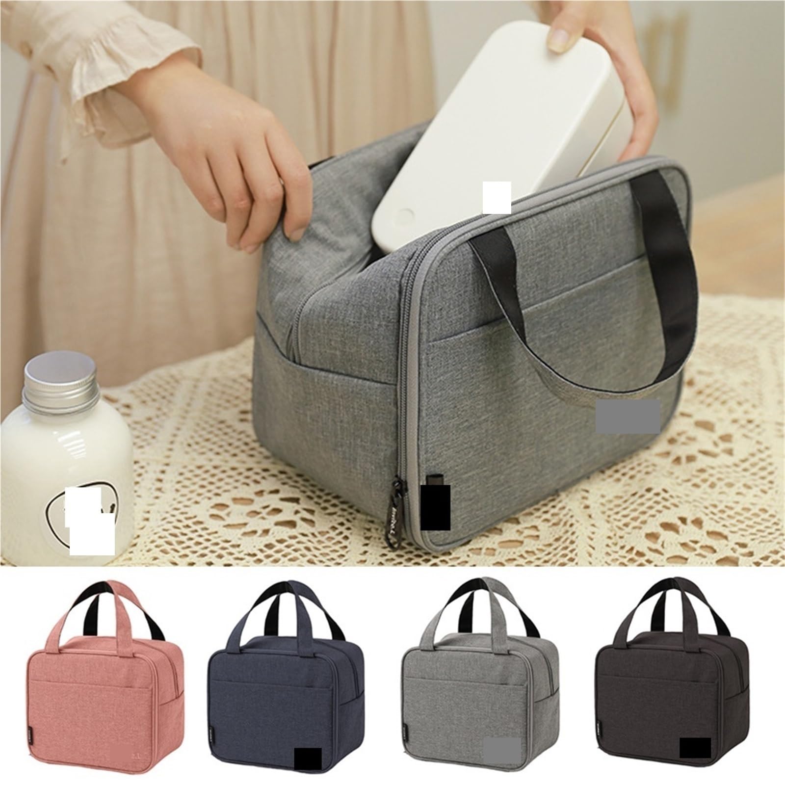 Bolsa De Almuerzo Bolsa de Almuerzo aislada for Hombre y Mujer, Bolsa de Picnic portátil de Viaje, contenedor de Comida de Lona, ​​Fiambrera portátil, 2 uds. para Oficina，Picnic(Grey)