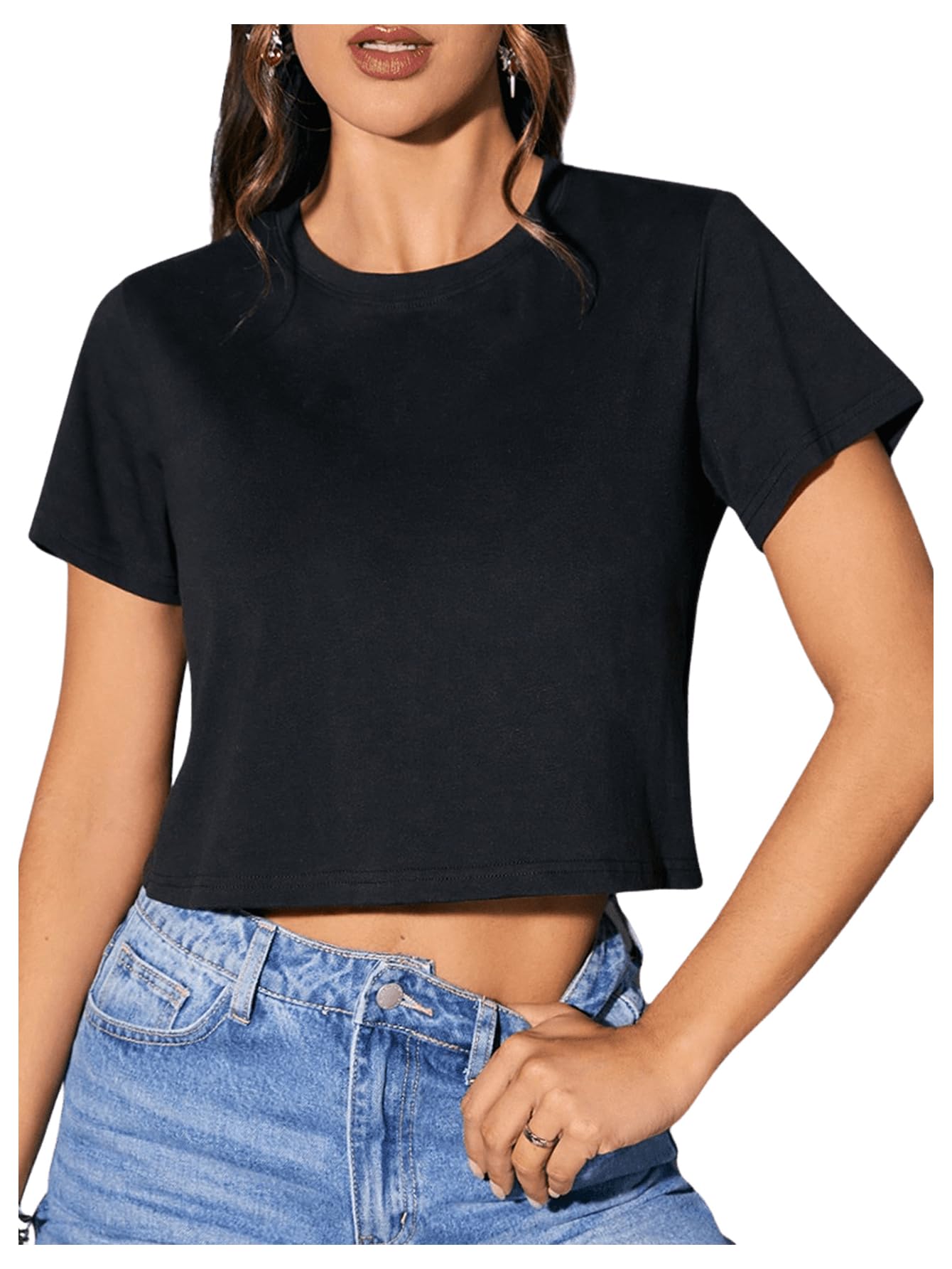 SweatyRocks Women's Summer Short Sleeve Tee Distressed Ripped Crop T-Shirt Tops