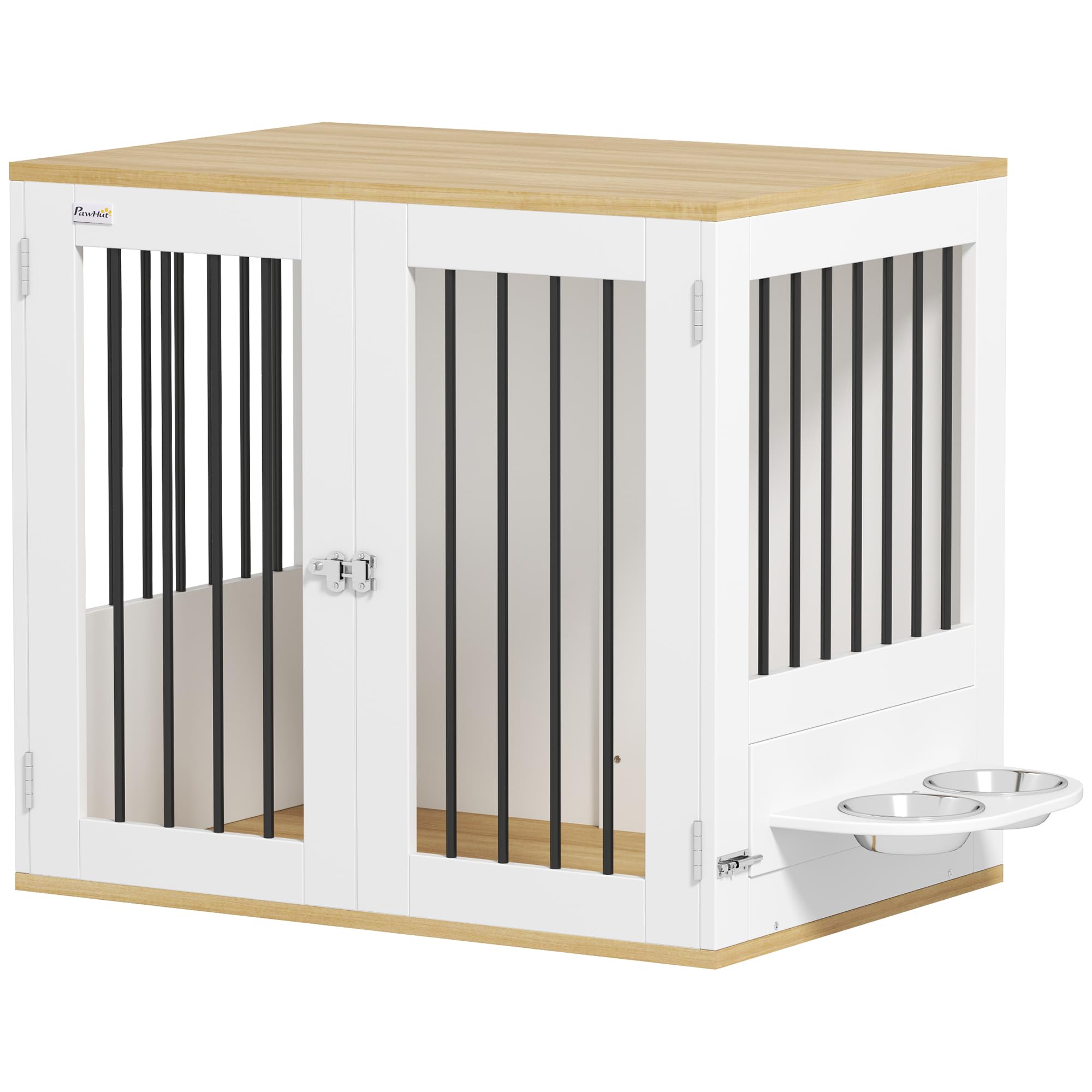 PawHut Hondenkooi met poten 2-in-1 bijzettafel met 1 afsluitbare deur – metaal en spaanplaat – afmetingen: 73 x 60 x 68 cm (l x b x h