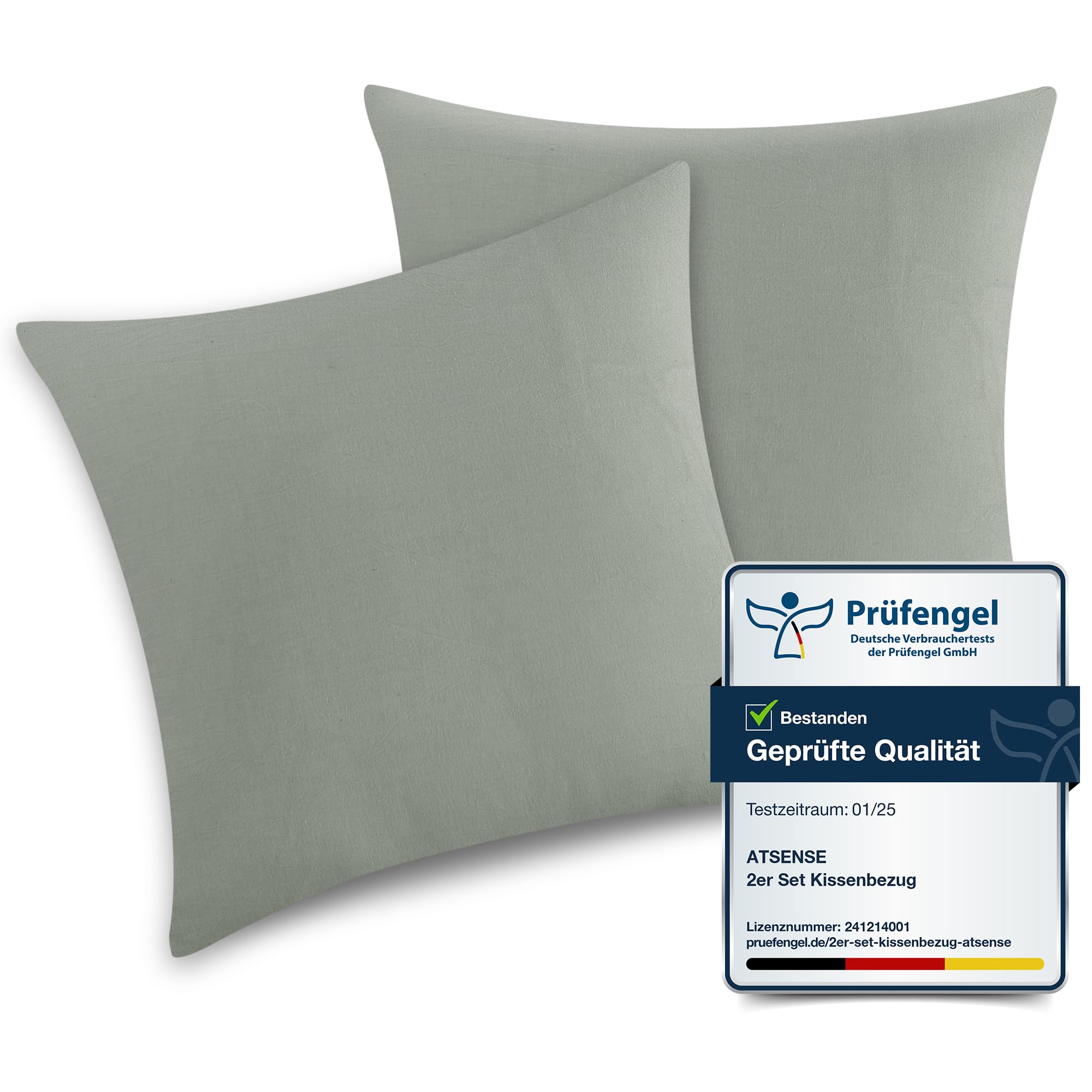 ATsense 2er Set Kissenbezug 80x80 cm - 100% Gewaschene Baumwolle Hypoallergenes Kissenbezüge,Blassgrün Kopfkissenbezug mit Reißverschluss, Oeko-TEX Zertifiziert, Weich und Atmungsaktiv