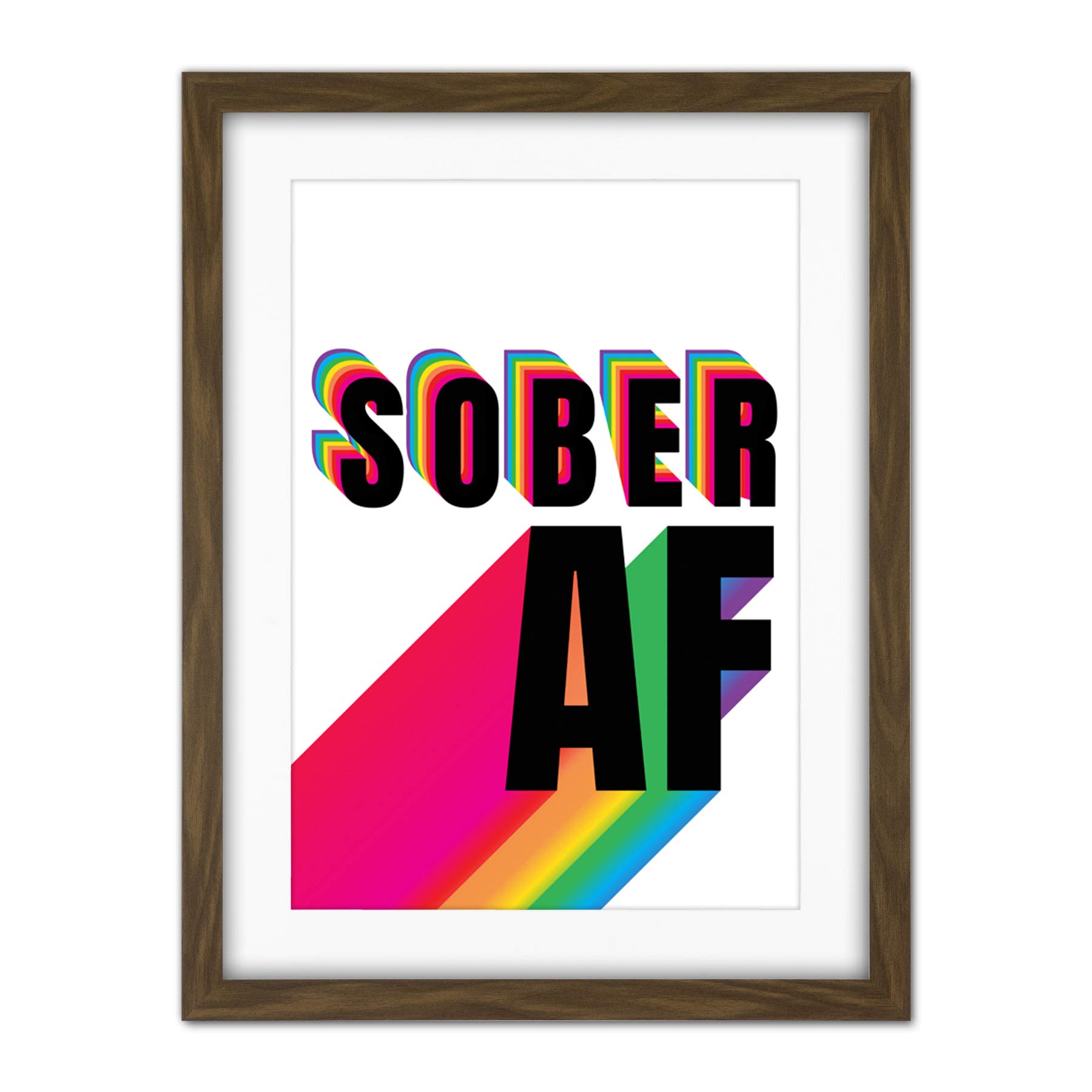Wee Blue Coo Sober Af Rainbow Typography White Artwork Framed Wall Art Print 18X24 Inch