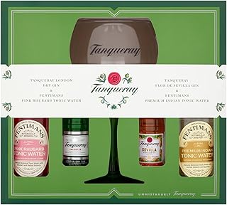 Tanqueray Gin Gifts - Includes Tanqueray London Dry Gin 5cl, Tanqueray Flor de Sevilla Distilled Gin 5cl, 1 x Official Tanqueray Gin Glass, 2x Fentimans Tonic Mixers, Flavoured Gin Gift Set