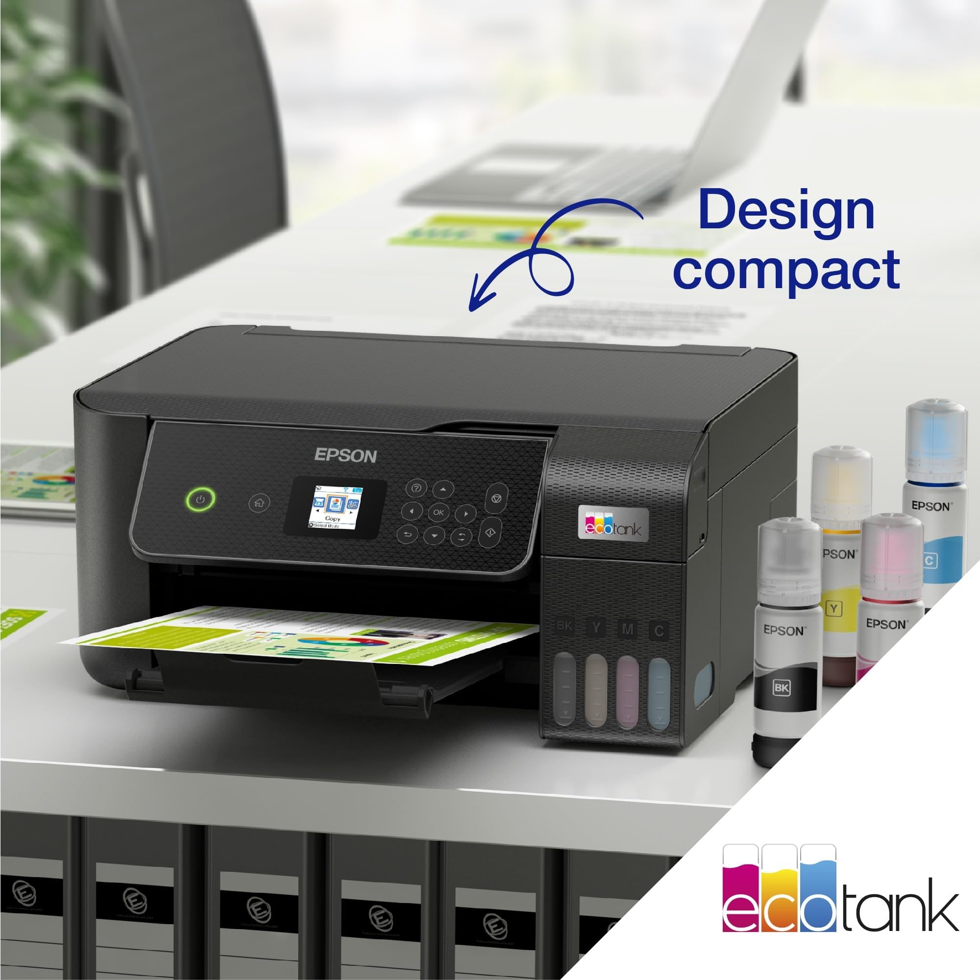 Epson EcoTank ET-2870 Imprimante à Réservoirs D’Encre | Maison & Petit Bureau | Wi-FI | A4 | Imprimer, Copier, Numériser | Écran LCD 3,7cm | Jusqu’à 3 Ans d’Encre Inclus