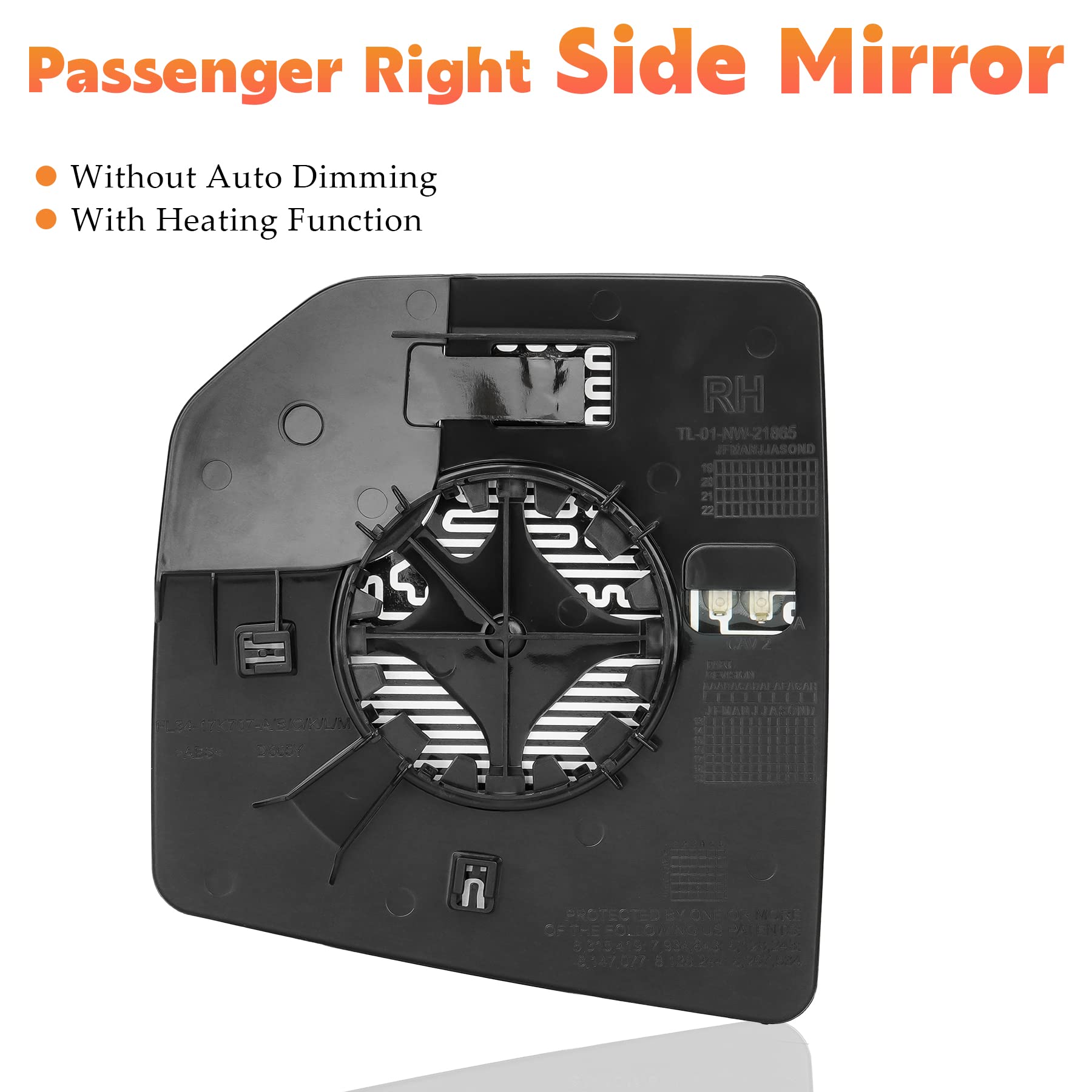 A-Premium Right Passenger Side Heated Mirror Glass For Ford F-150 2015-2020 With Backing Plate
