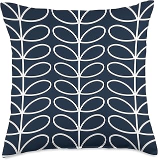 Scandinavian Style Pattern Geometric Botanical Navy Blue Throw Pillow