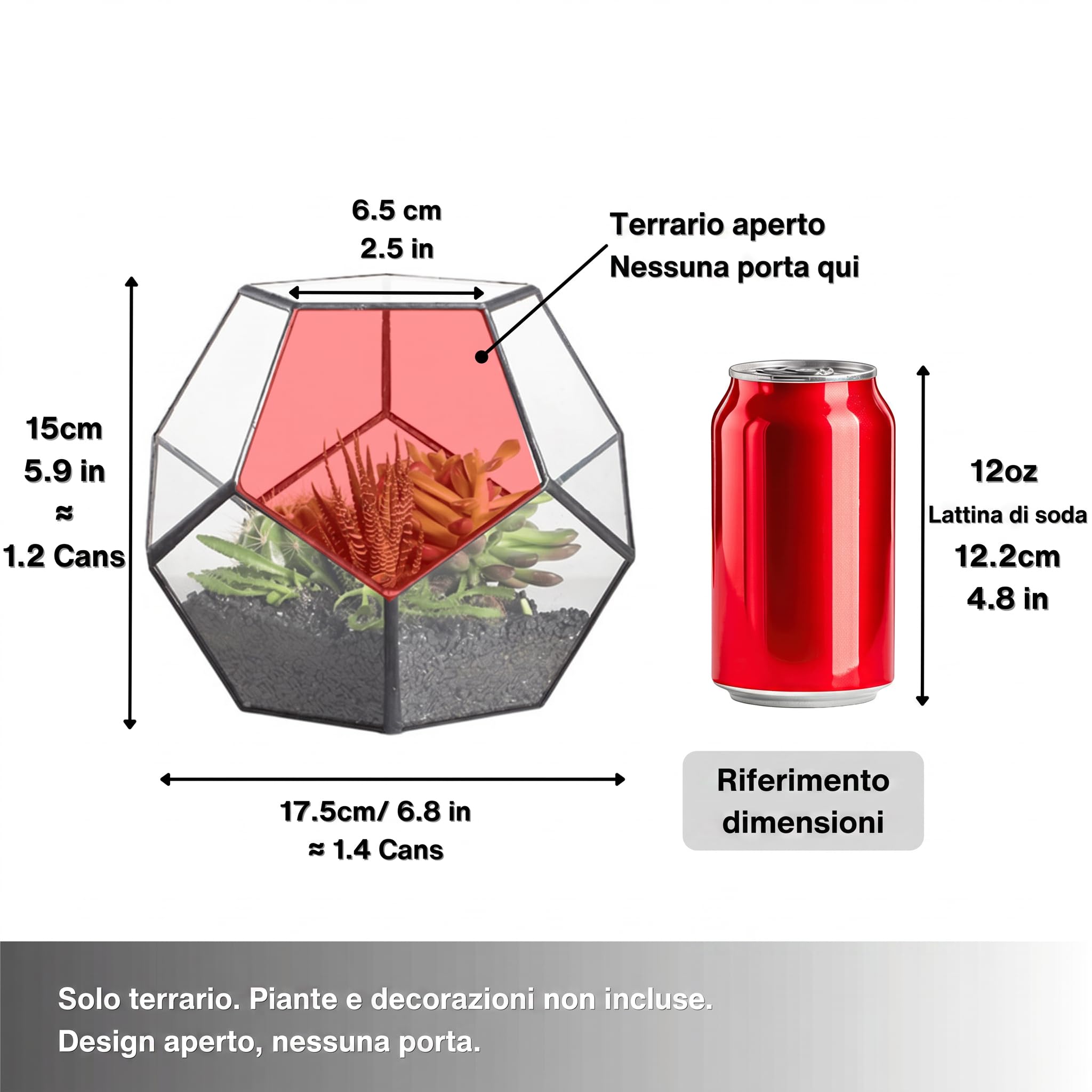 NCYP Terrario geometrico per succulente, trasparente, formato da dodici lastre pentagonali in vetro, Clear, Nero (Senza Piante, Senza Porta)
