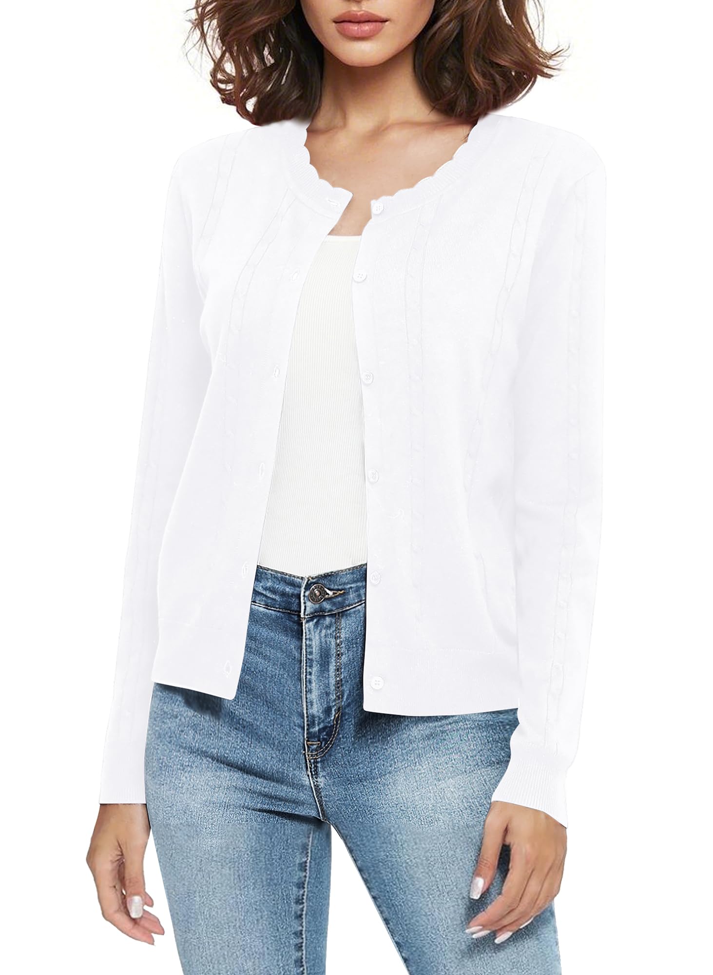 Urban CoCo Womens Crew Neck Button Front Cardigan Sweaters Long Sleeve Open Front Soft Knit Sweater Outfits