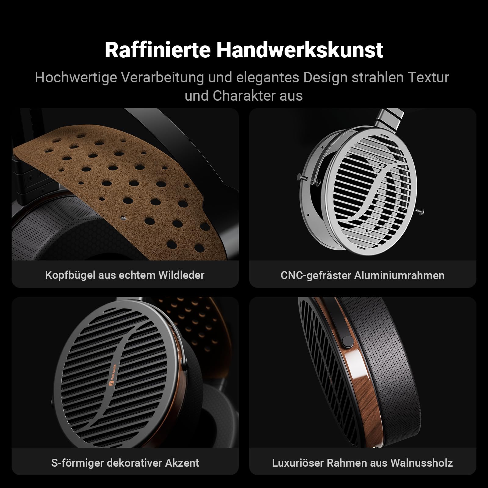Fosi Audio i5 Open-Back Planar Magnetic Over-Ear Kopfhörer mit 97mm Ultra-Großmembran, CNC Metall & Walnussholz, Audiophiler kabelgebundener Studiokopfhörer für Multi-Source Geräte