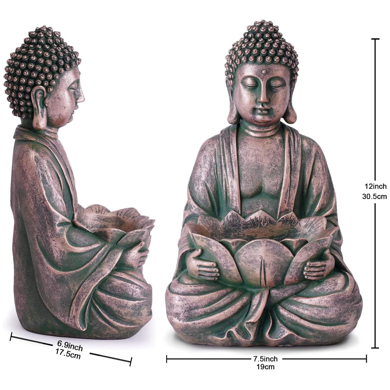 Yeomoo Figura de Buda de meditación, decoración de jardín para exterior, Buda Zen, decoración de jardín, salón, balcón, figuras grandes con piedras de loto y piedra de cristal, regalos para mujeres