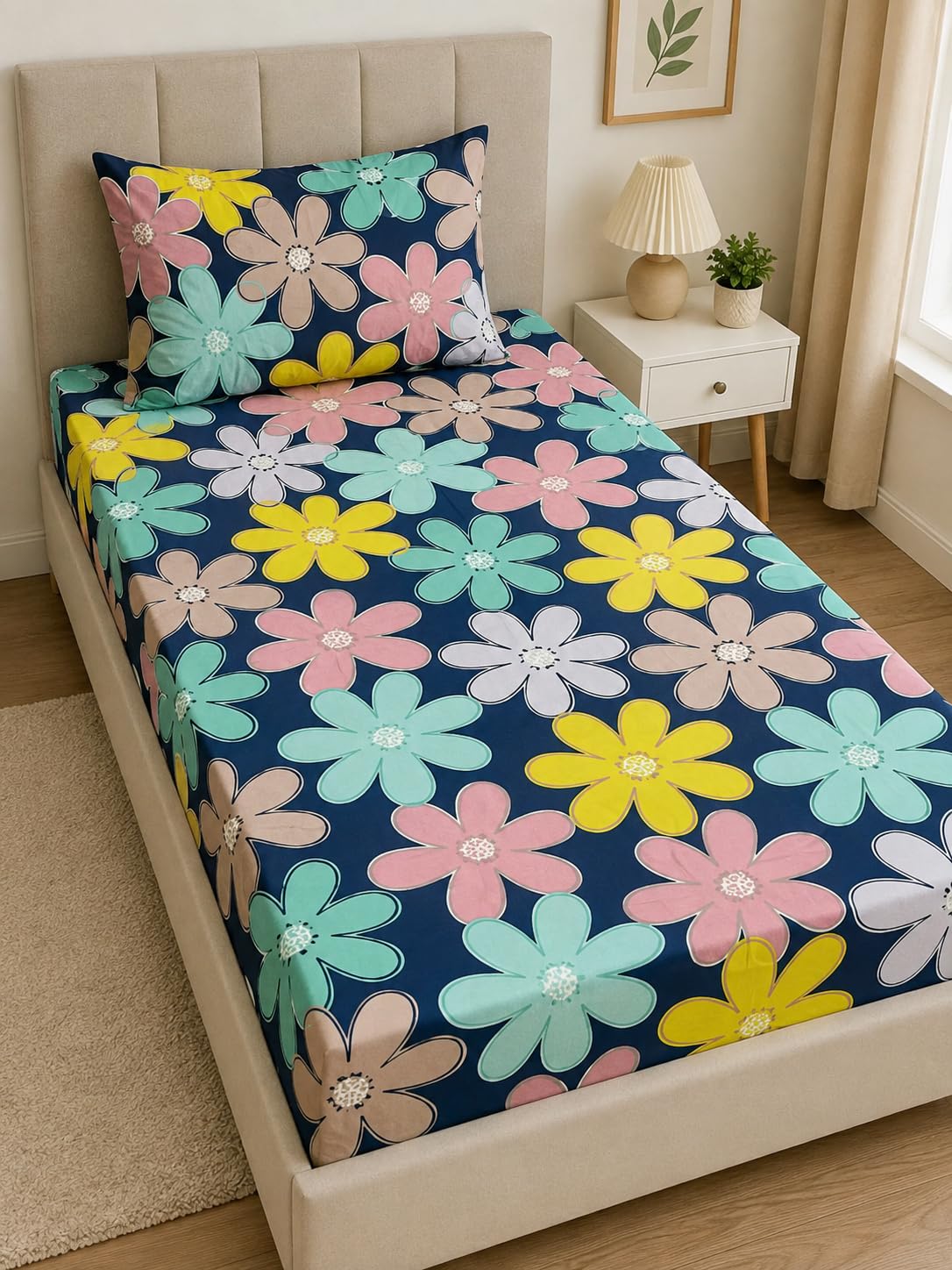 DECORUM Glace Cotton Single Bedsheet with 1 Pillow Cover | Soft, Durable, Lightweight & Skin-Friendly Fabric| Suitable for Single/Diwan Bed Size