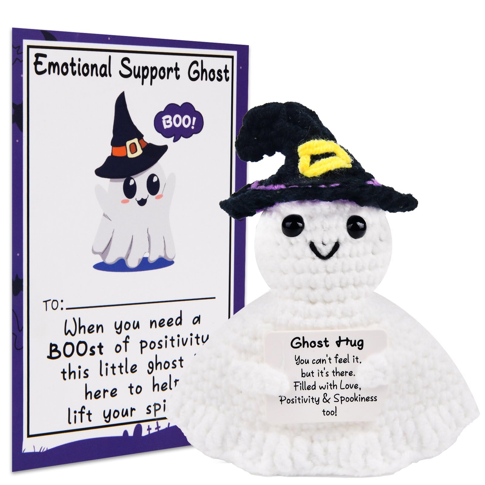 Bukbas Funny Positive Ghost Gifts, Halloween Boo Basket Gift for Women Men, Emotional Support Potato Crochet Ghost Positive Gifts, Cute Stuff Worry Toys Dolls Halloween Decorations