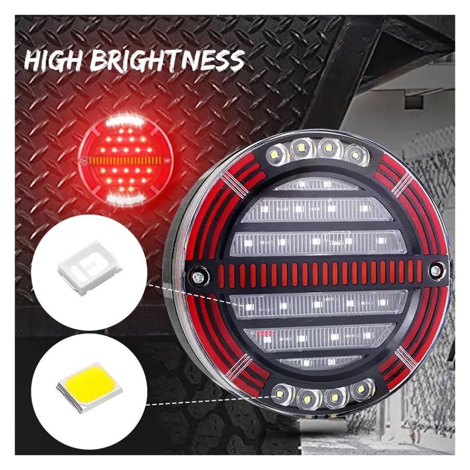 Luz Matrícula Luz Trasera LED Redonda 5,5 Pulgadas Freno secuencial Giro y Marcha atrás para Coches Camiones remolques Tractores Furgonetas 12 V y 24 V. Reemplazo Luces Traseras