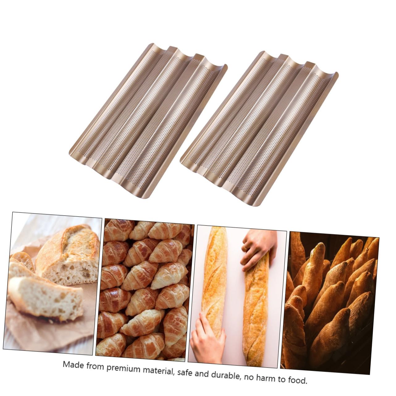 TIDTALEO 2 pièces Moule Baguette Antiadhésif Acier Doré Compartiments Cuisson Uniforme Rapide Lot de Petits Moules pour Français et Italien Fait Maison