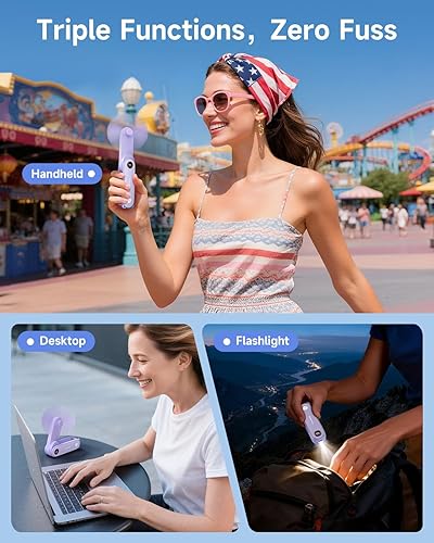 Miniatura 5 de SWEETFULL Mini ventilador portátil de mano con pantalla LED, 3 en 1 plegable personal recargable por USB, ventilador de mano y linterna para viajes,