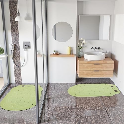 Miniatura 6 de Alfombrilla de baño de rana antideslizante para bebé, goma natural, sin olores, con fuertes ventosas y agujeros de drenaje para una tina segura y