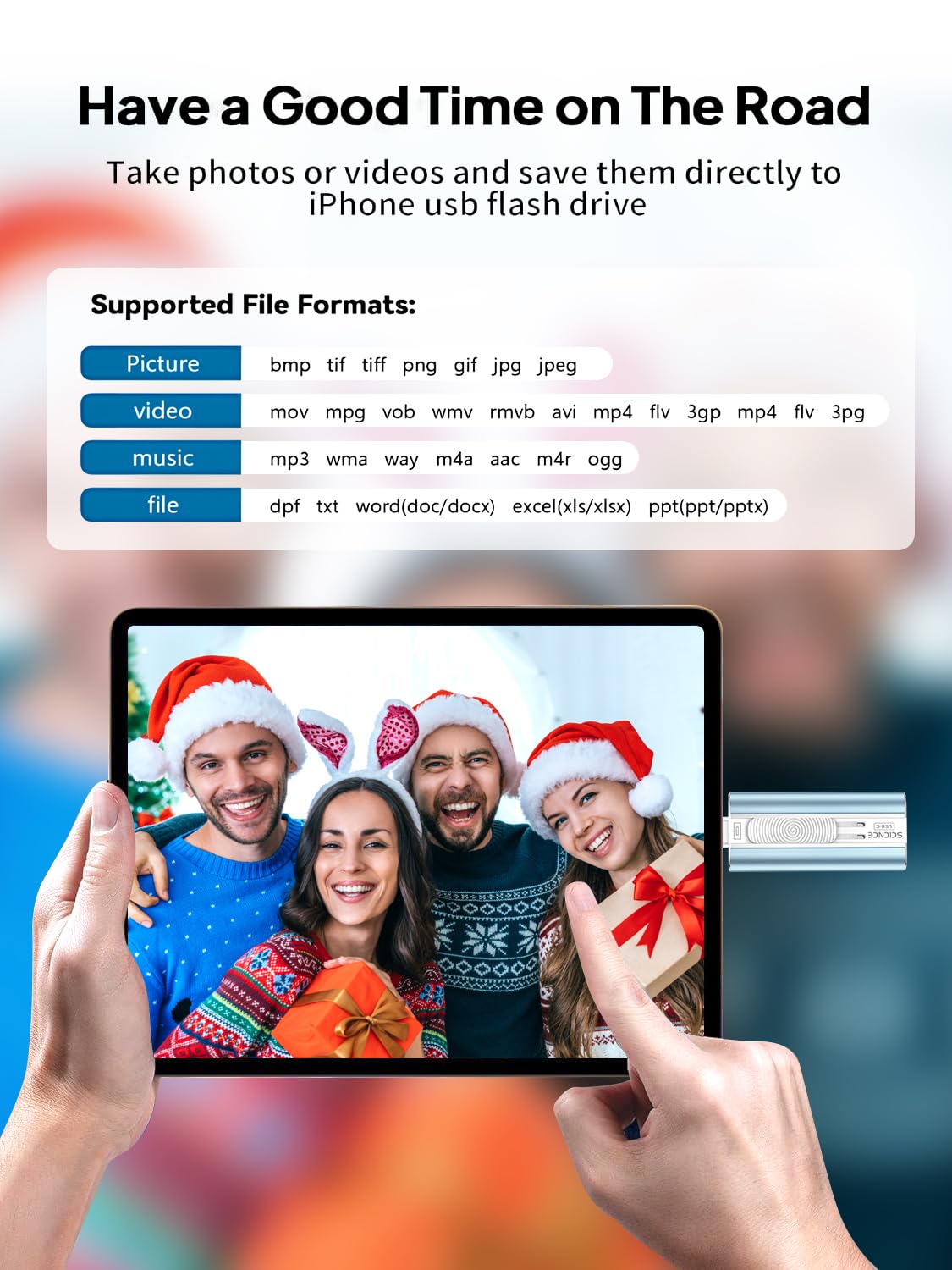 Chiavetta USB da 256 GB per telefono, memoria esterna USB di backup per foto e video, plug and play, nessuna app richiesta, compatibile con iPhone, iPad, Android e computer (blu)