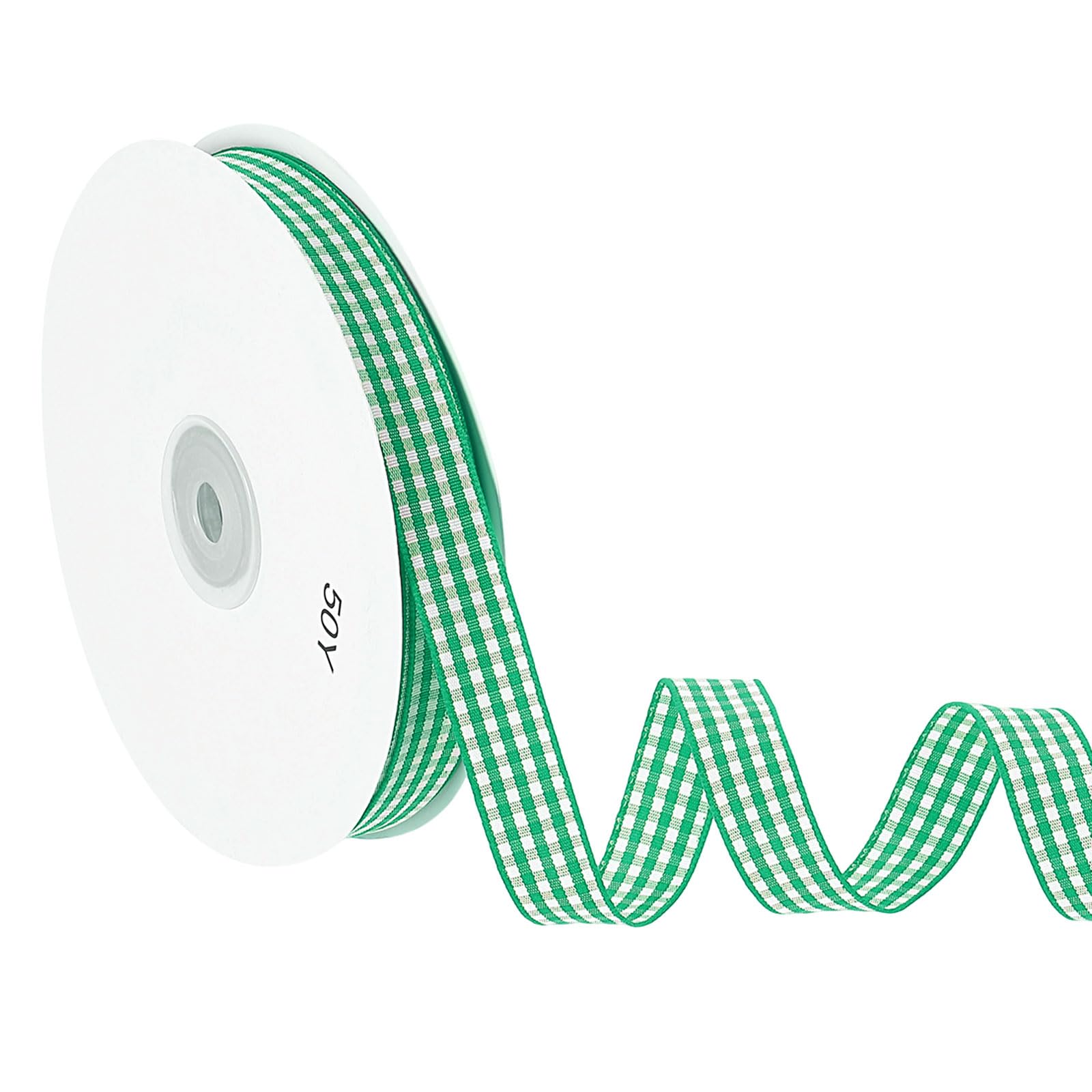 PATIKIL 50 Yard x 5/8 Inch Gingham Ribbon, Plaid Ribbon Nylon Checkered Gift Wrapping Strip for Thanksgiving Bow Wreath Craft Birthday Wedding, Light Green