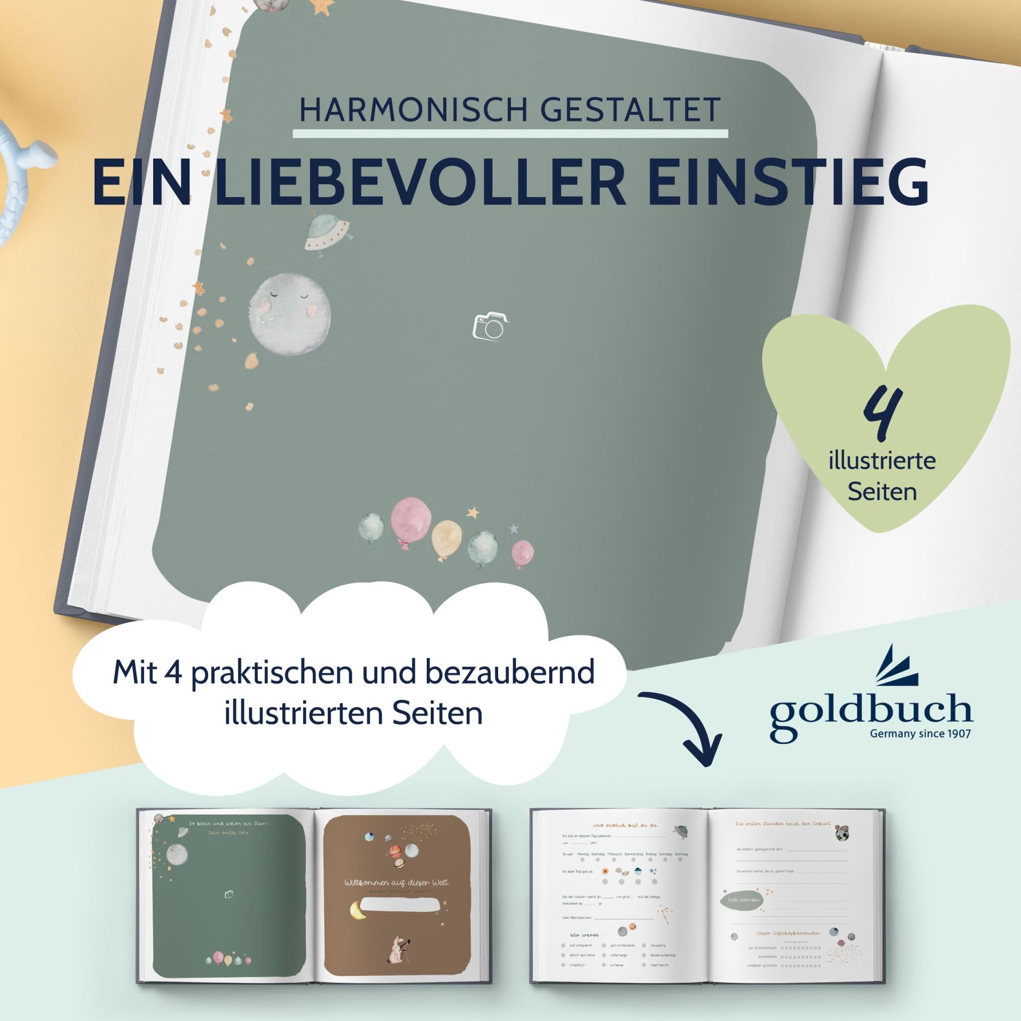 goldbuch 15 497 Baby Album Full of Wonders in Space Design, Linen Texture Photo Album with 58 White Blank Pages - Image 3