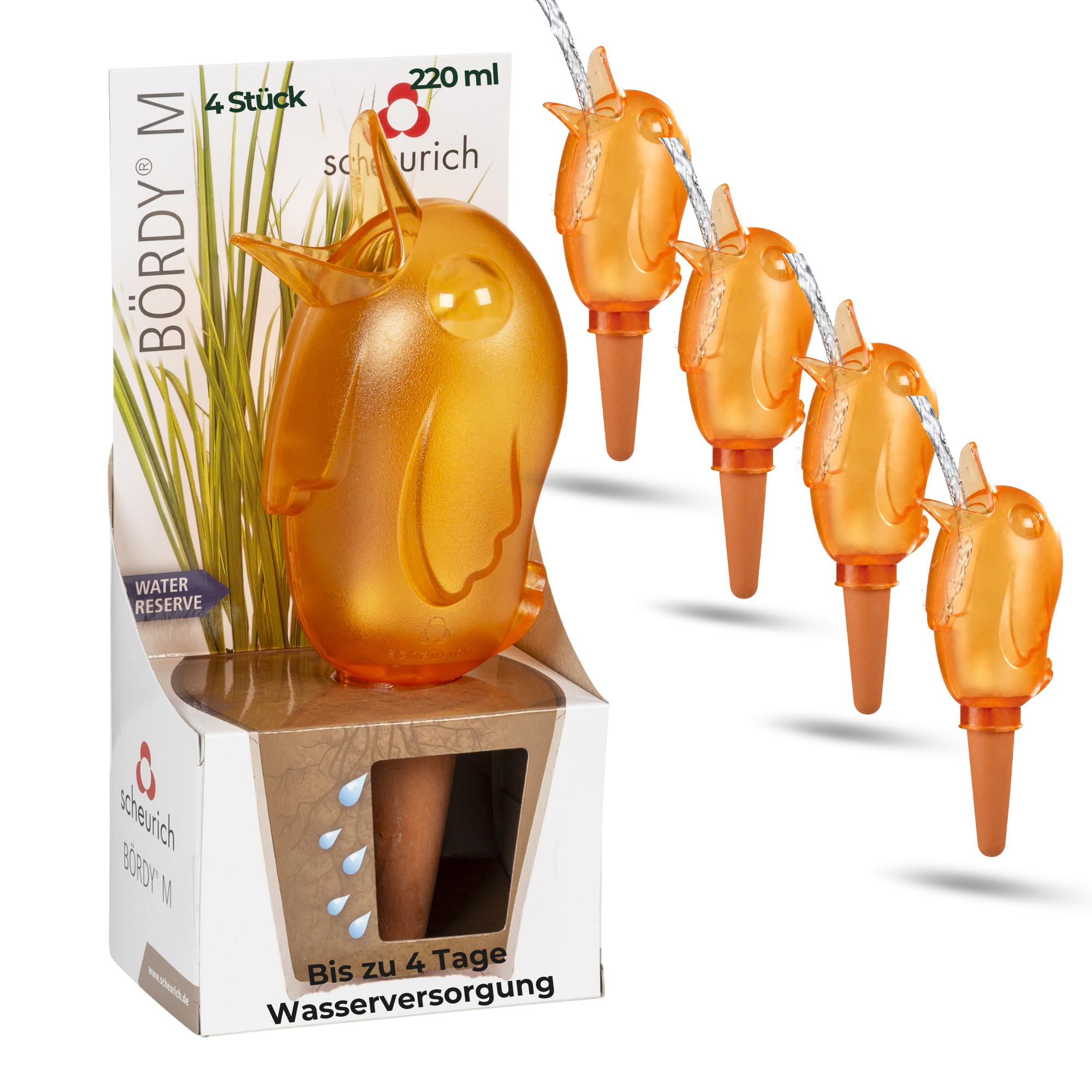Scheurich Bördy L Lot de 4 Boules d'arrosage Orange Hauteur 20 cm 220 ML