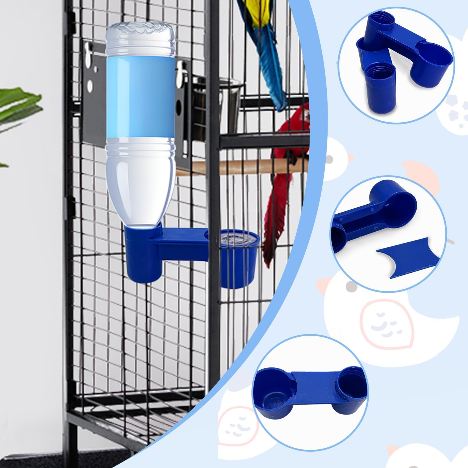 kathson 20 Pcs Bird Drinker Feeder Plastic Soda Pop Water Bottle Cup Ideal for Chicken Pigeons Birds Feeder Trough Animal Feeding Accessories (Blue)