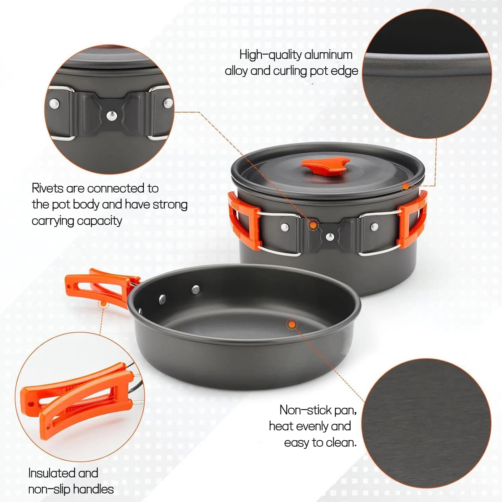 Juego de 19 utensilios de cocina para camping, equipo ligero para mochileros con olla de 0.45 galones, hervidor de 7 pulgadas, juego de equipo de cocina para campamento al aire libre con