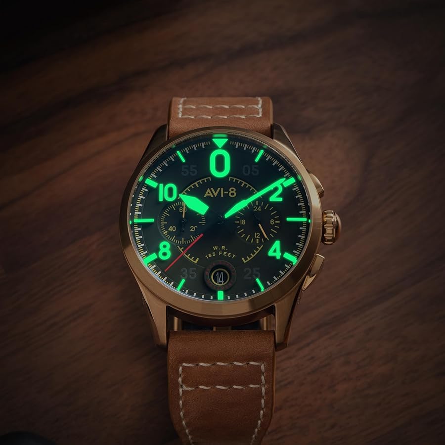Amazon.com: AVI-8 Mens 42mm Spitfire Lock Chronograph Bronze Green