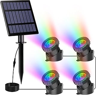 CREPOW Solar Pond Lights, Super Bright RGB LED Underwater Spotlights Color Changing Submersible Pond Lights IP68 Waterproof Fountain Lights for Fish Aquarium Tank Garden Yard Pool (4-in-1)