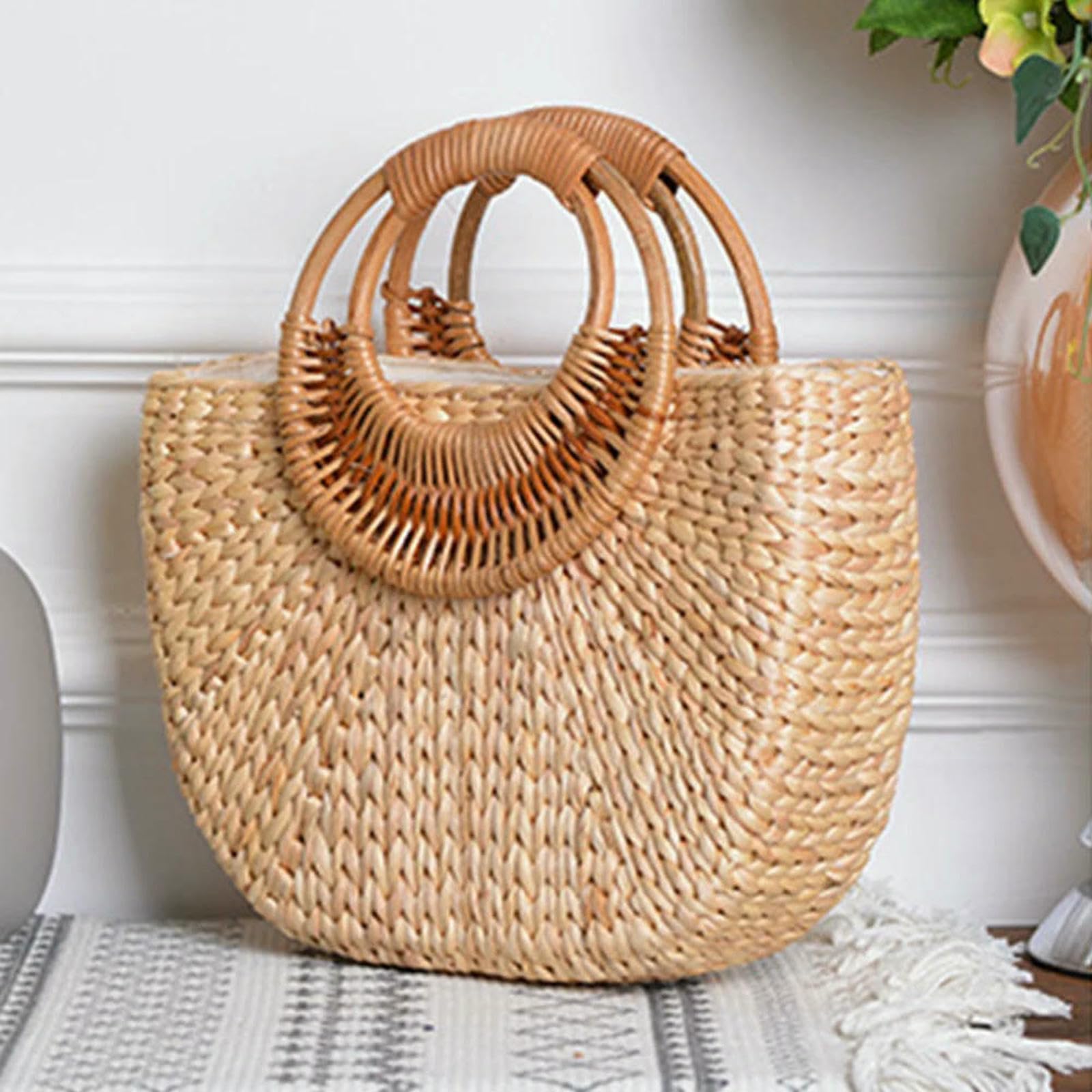 Strohtaschen Damen Shopper Women Summer Beach Bag Elegant Gewebte Top -Griff -Taschen -Reisetasche Tasche Für Reisen Und Urlaub-Standard