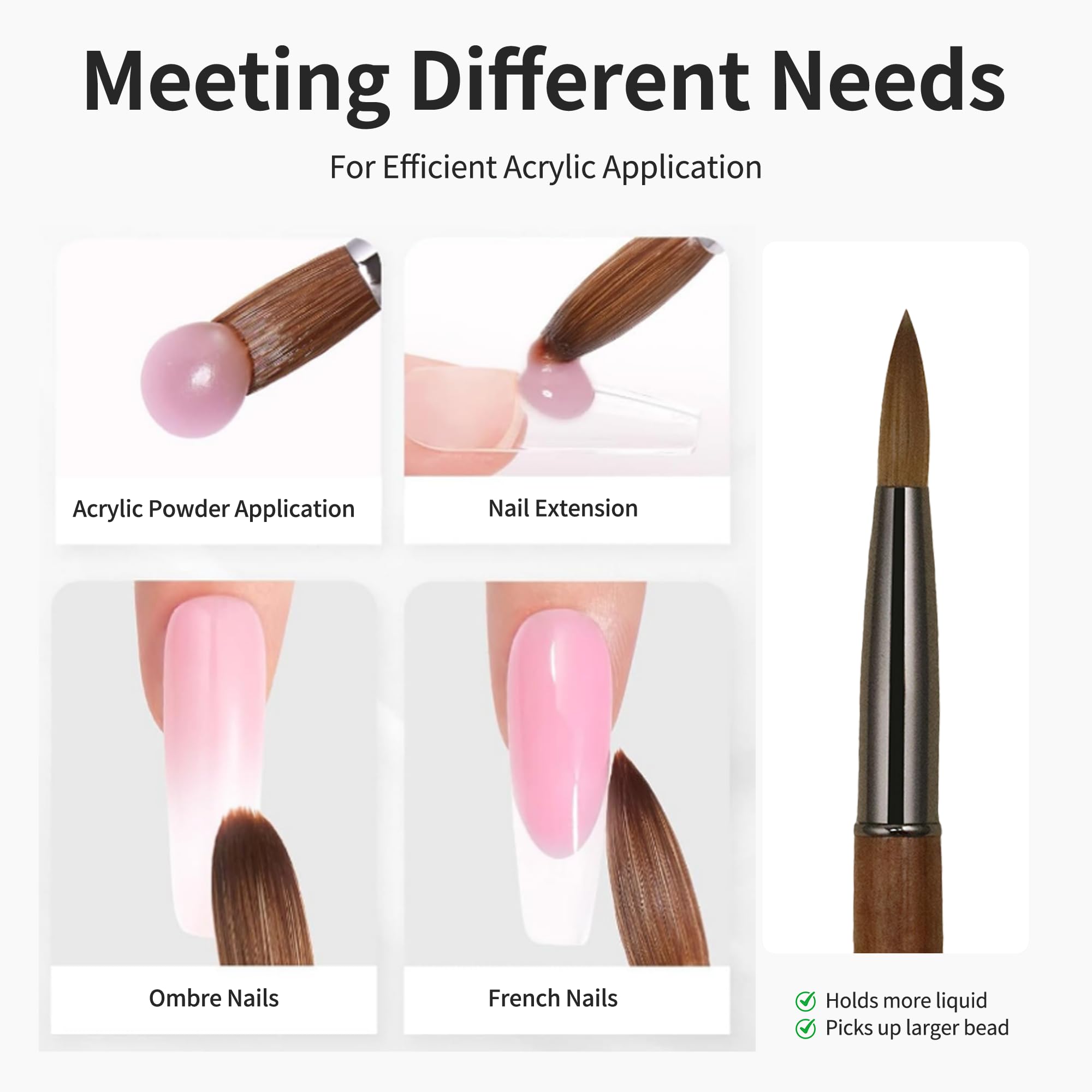 Kolinsky Hair - Cepillo de uñas acrílico 100 % puro, mango de sándalo, pinceles de manicura profesional para aplicación de polvo de uñas, artículos esenciales para arte de uñas de salón y