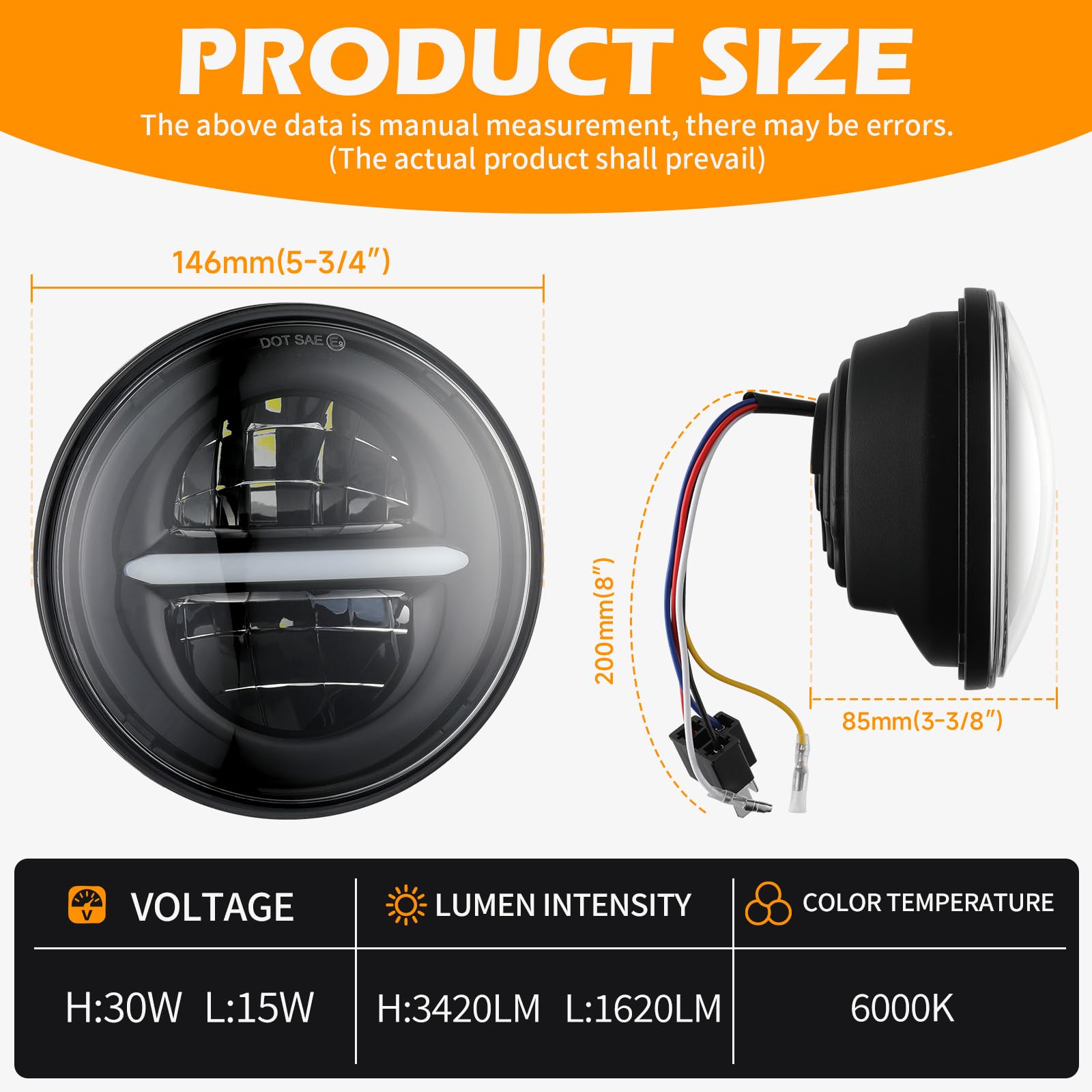 DREAMIZER 5.75 '' Faro LED para Motocicleta Homologados, Compatible con Harley Davidson Softail Dyna Super Wide Glide Low Rider Night Rod Sportster Iron 883 Indian Bobber Triumph.