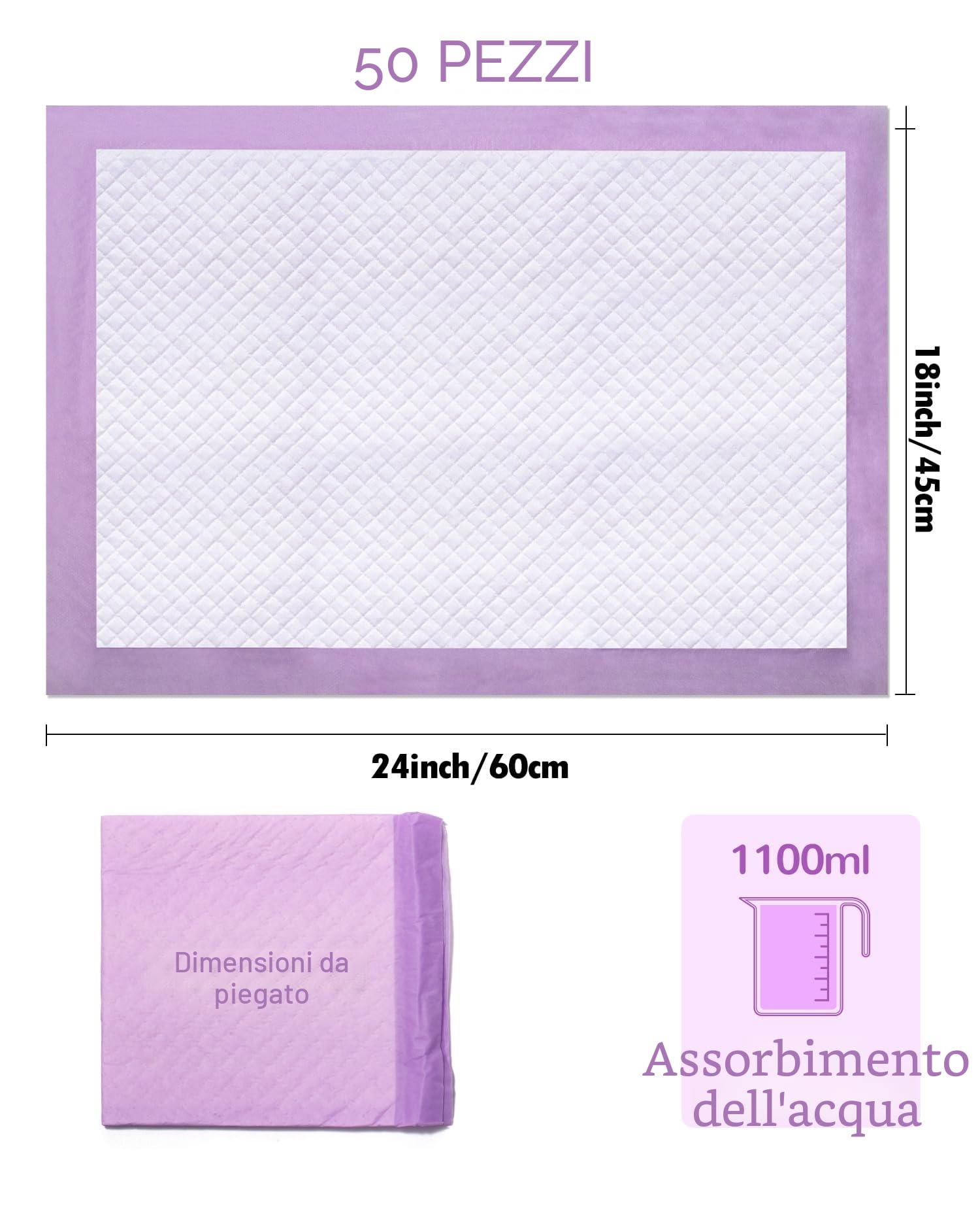 60x45cm confezione da 50 cuscinetti per cambio incontinenza per pannolini, ultra morbido, super assorbente, impermeabile Traversa Salvaletto monouso per incontinenza Tappetini per l'addestramento