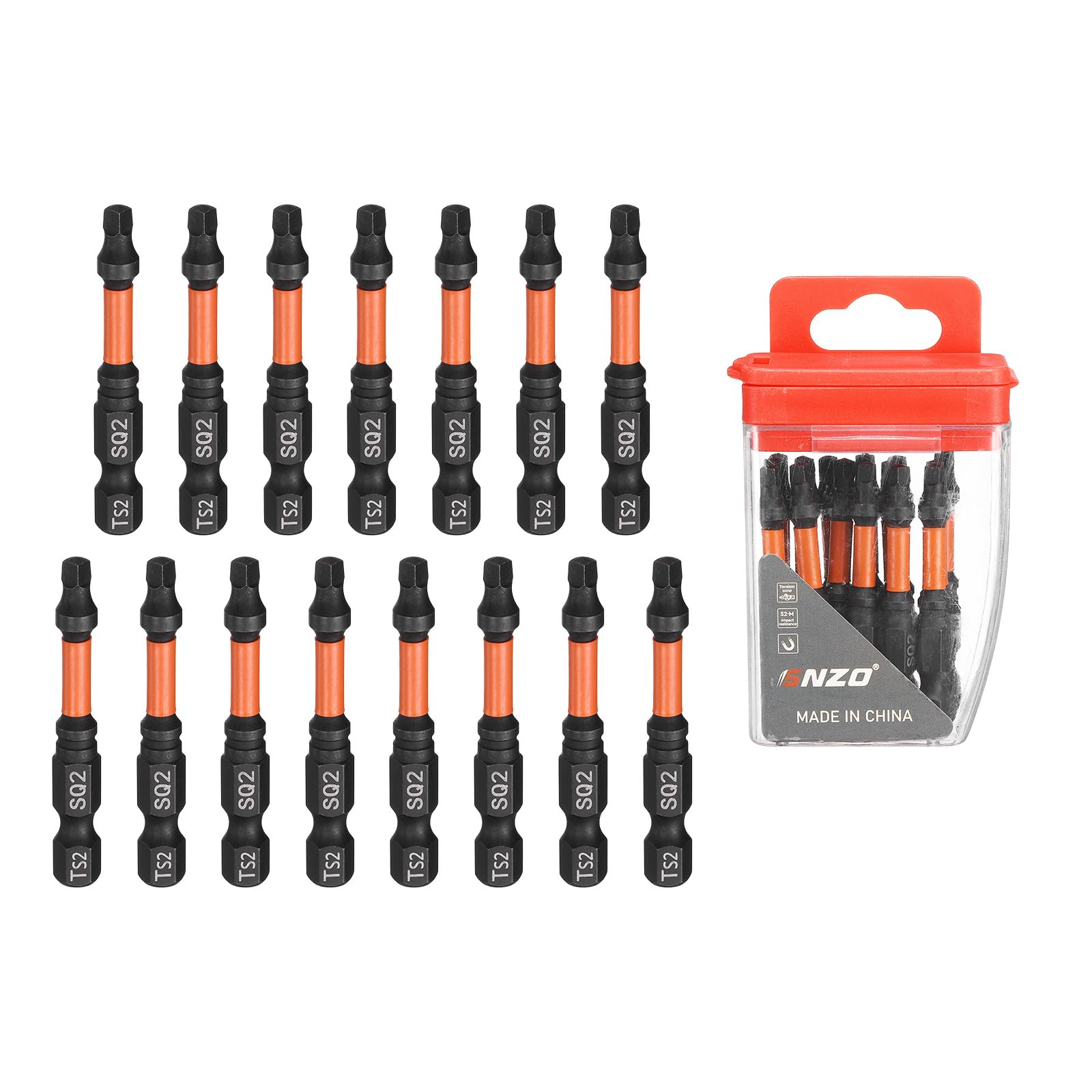 sourcing map 15pcs Square Head Screwdriver Bits 1/4" Hex Shank SQ2 Magnetic Head 2" Length S2 Steel Screw Driver Drill Bit for Repair Work Electric Screw Driver