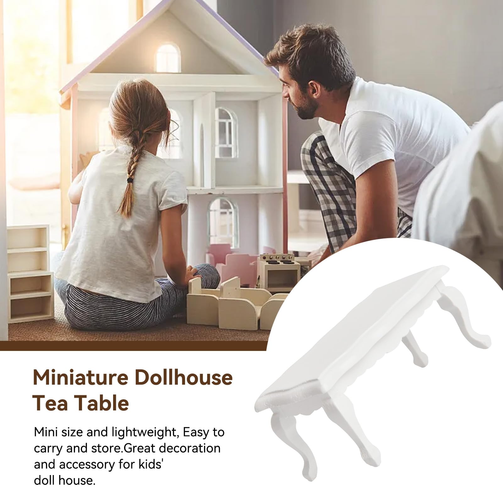 Miniature Dollhouse Tea Table, 1:12 Dollhouse Wooden Coffee Table Living Room Tea Table Miniature Furniture Model (White)