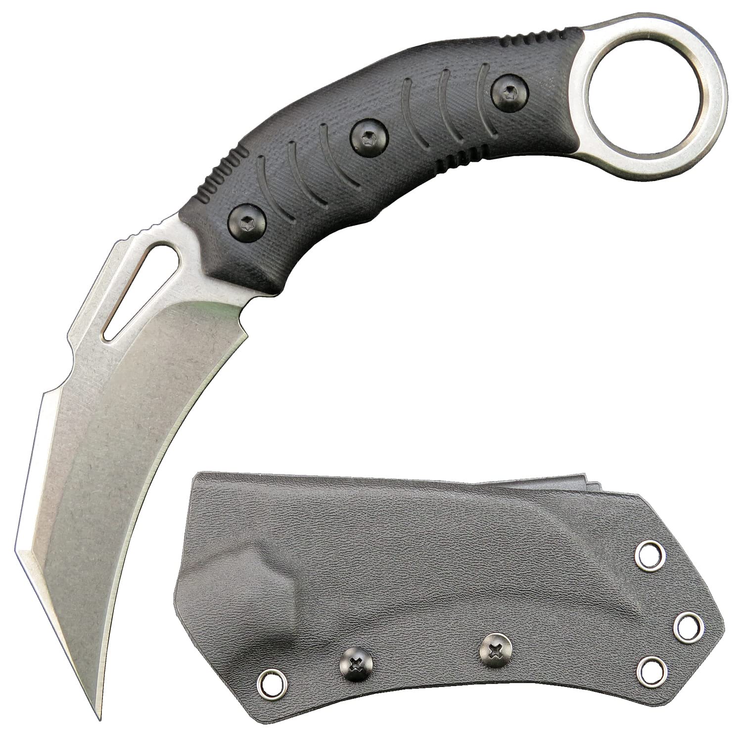 C1298 Claw knife,Fixed Blade Knife,D2 Steel Blade+G10 Handle Outdoor EDC Tool Knives with Kydex Sheaths for Hunting, Survival, Camping(Silver) …