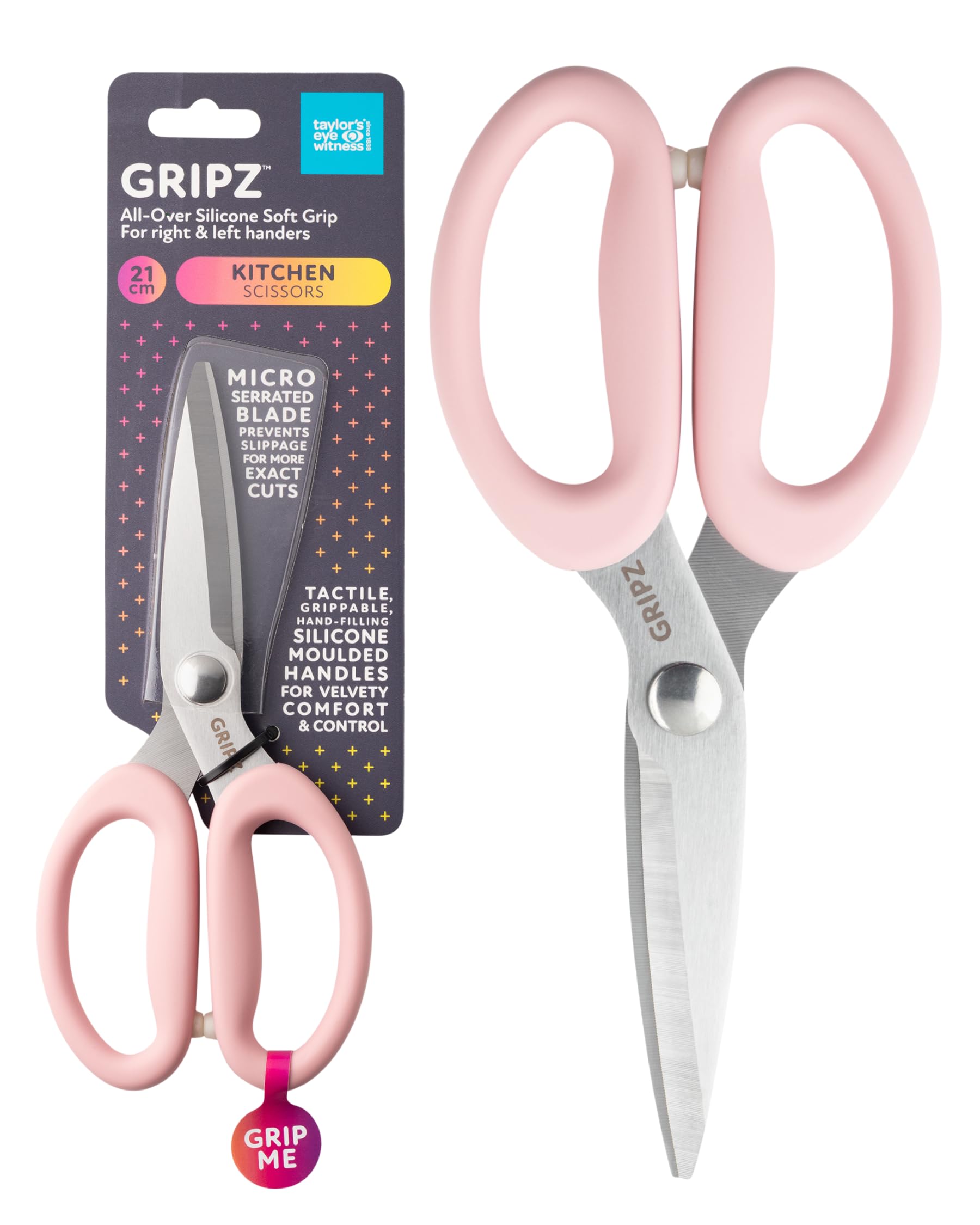 Taylors Eye Witness Gripz 21cm Kitchen Scissors Cherry Blossom – Micro-Serrated Stainless Steel Blades, Soft Grip Silicone Handles, Ambidextrous Food & Cooking Scissors for Everyday Kitchen Use