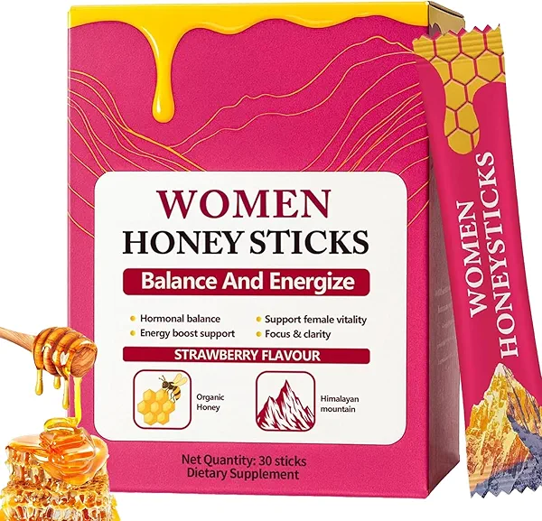 Shilajit Honey Sticks for Women, Strawberry Honeysticks, Natural Energy & Vitality Booster with Shatavari & Saffron for Hormonal Balance, Focus & Stamina | 30 Sticks (1Pc)