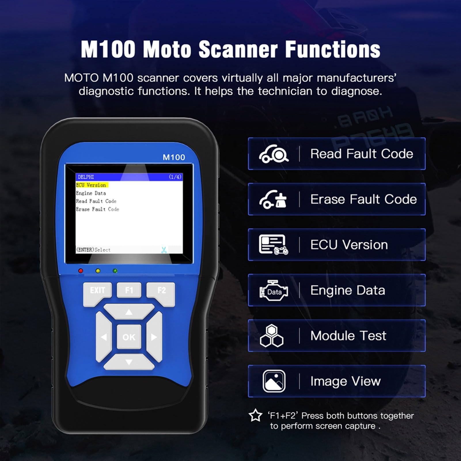 Tragbares Motorrad-Diagnosegerät, 3,2-Zoll-OBD-Scanner mit Farbbildschirm und Echtzeitdaten und Fehlercodes für SYM