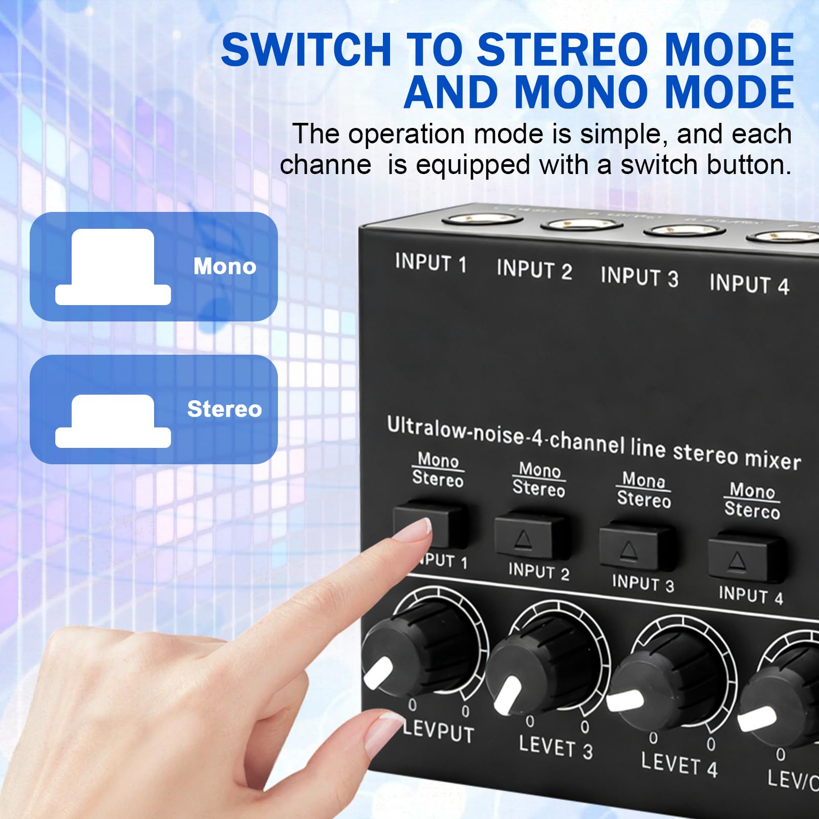 Mélangeur Audio à 4 Canaux: Mixeur Audio Stéréo Avec Réglage Du Volume, Mini Audio Mixer Avec Câble De Commutation De 3,5 Mm à 6,35 Mm Pour Guitare Basse Microphone Dj Musique Studio