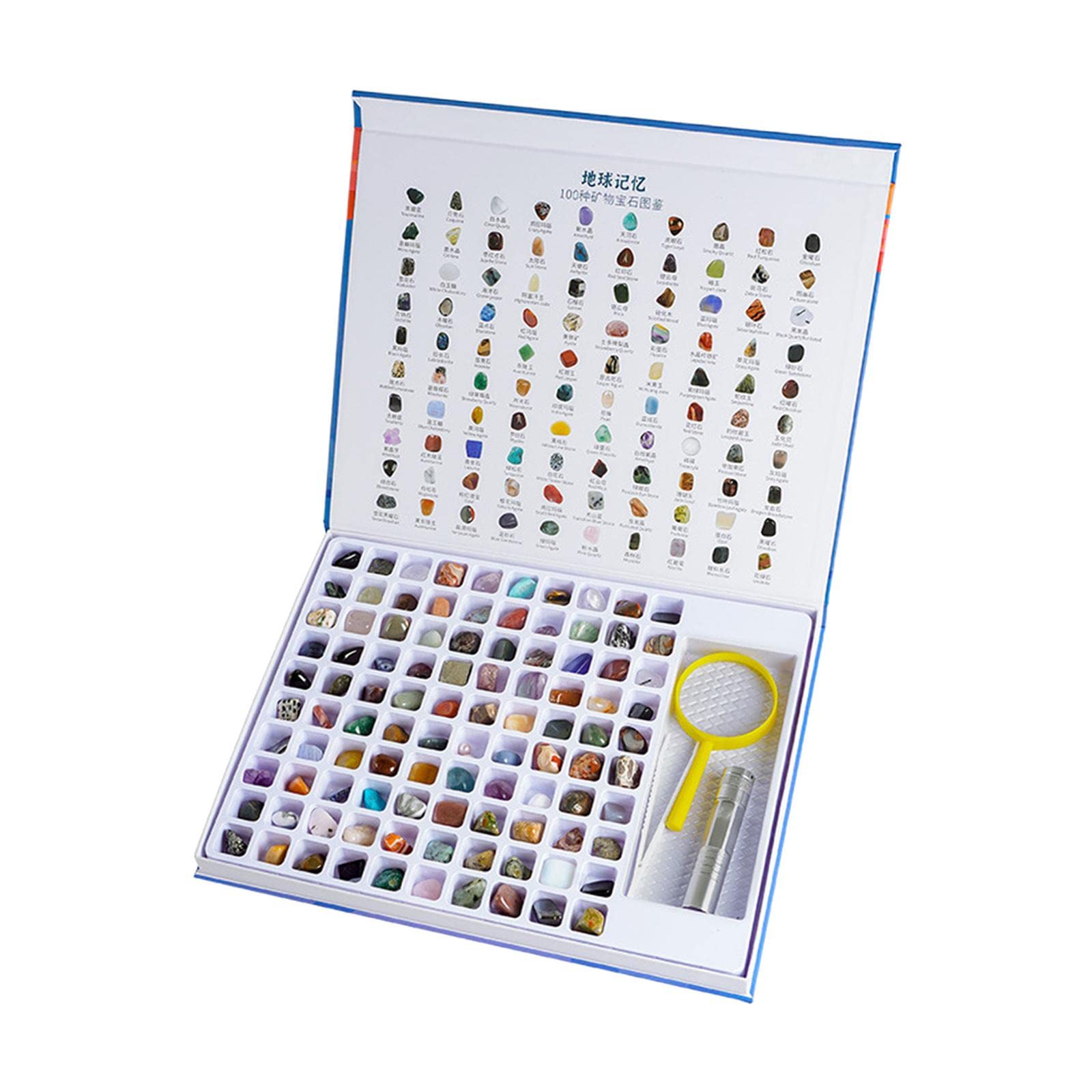 Kit de Geología para Niños 100 Piedras Preciosas con Linterna y Lupa - Colección Educativa de Minerales para Aprendizaje