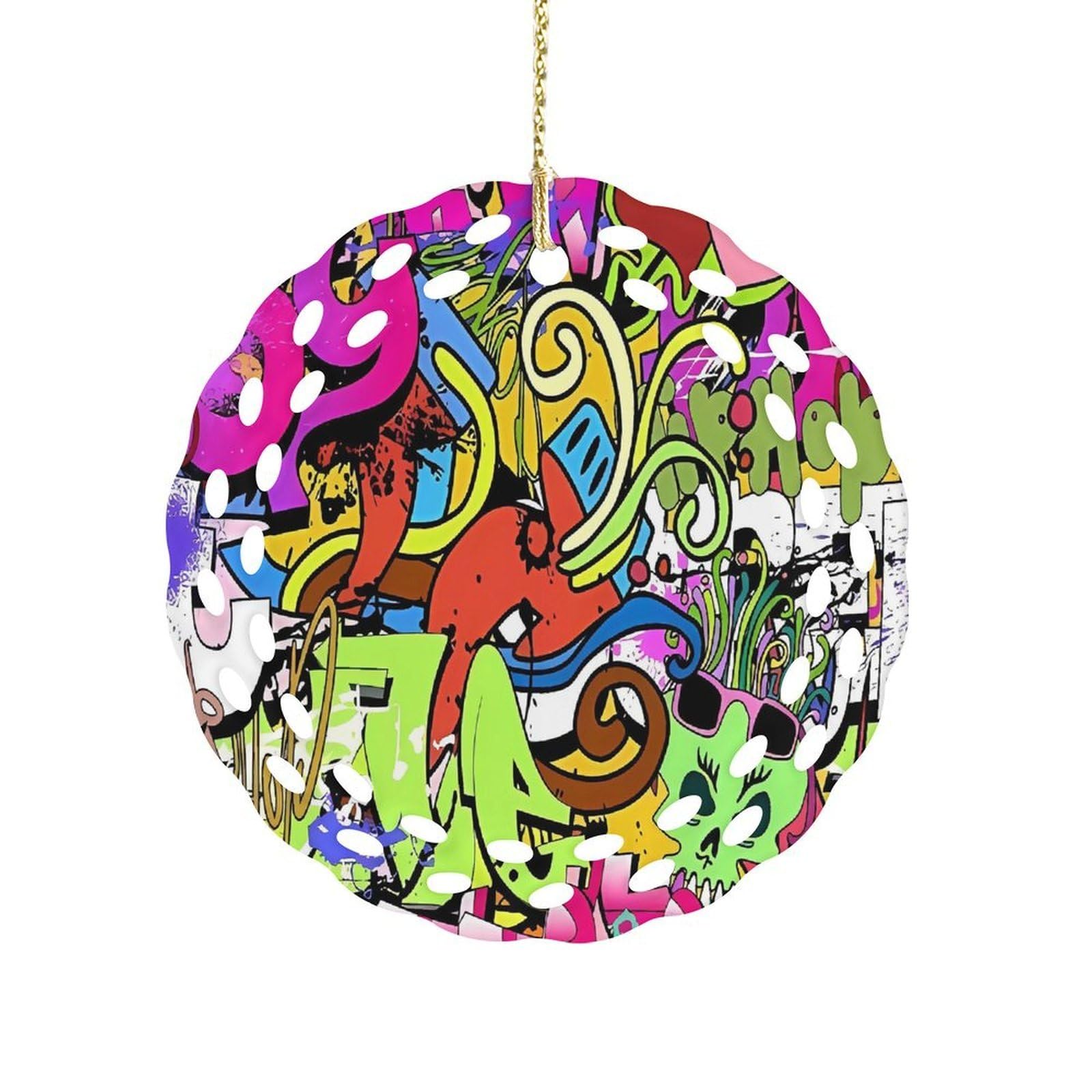 Fekiloot Women's Style Graffiti Drawing Ceramic Ornaments 3 Inch Round,Holiday Keepsake For ,Girls,Pet Owners,Hanging Ornament Gifts Idea For Home