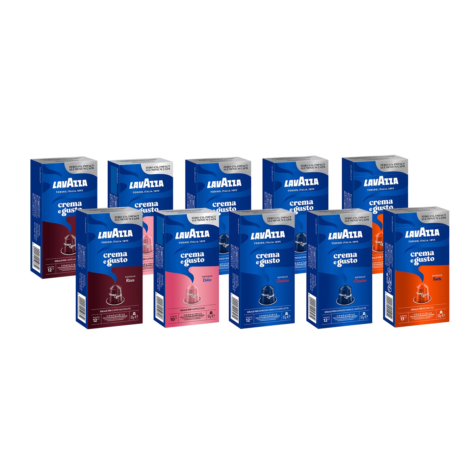 Lavazza, 100 Capsule Compatibili Nespresso Gusti Assortiti Crema e Gusto | Capsule Caffè in Alluminio, 10 Confezioni da 10 Capsule, 4 x C&G, 2 x C&G Dolce, 2 x C&G Ricco, 2 x C&G Forte