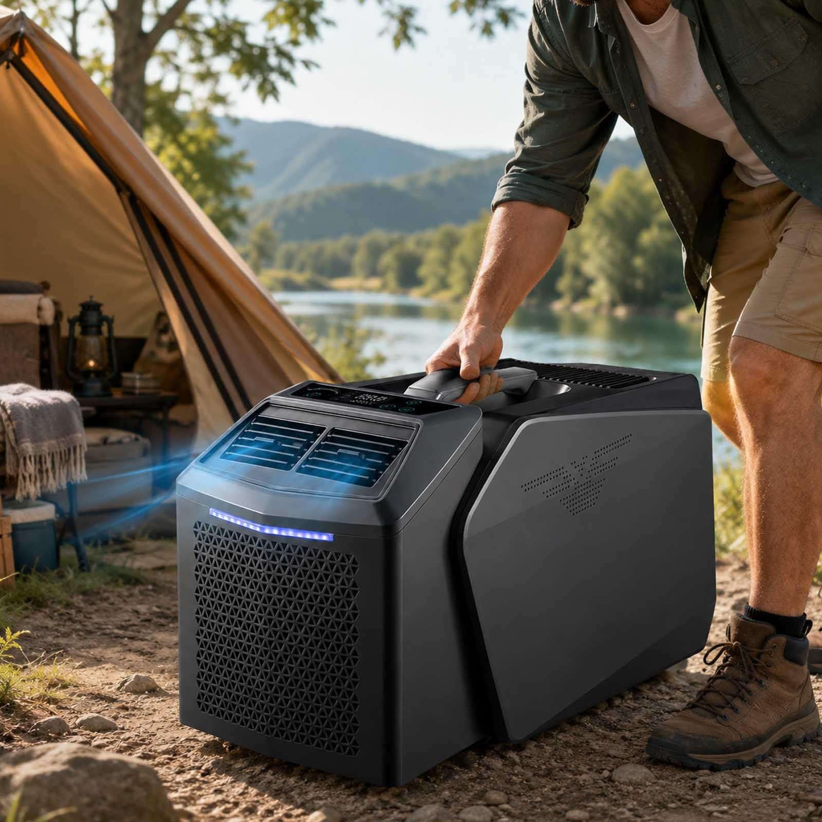 aromaoveite Split Portable Air Conditioner 6000 BTU, Ultra Quiet 45dB Camping AC with Cooling, Fan, Dehumidifier and Sleep Mode, Remote Control Portable AC Unit for RV, Tent, Camper and Bedroom
