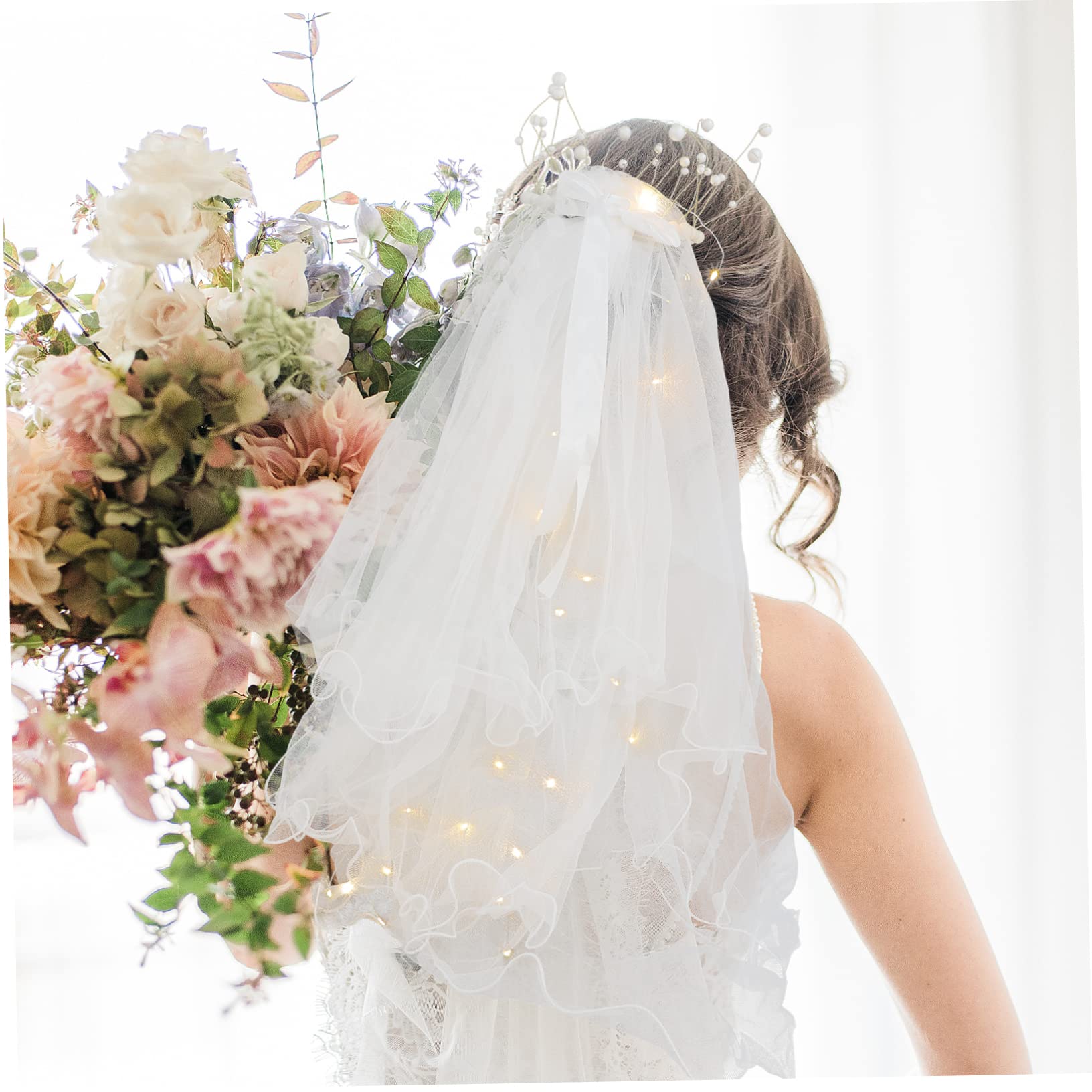Copricapo da Sposa Velo da Sposa Abito da Sposa Bianco Veli a mantiglia Decorazione per Capelli da Sposa Veli per spose Decorazione Bianca Corona Decorazione Velo da Sposa a LED Ab
