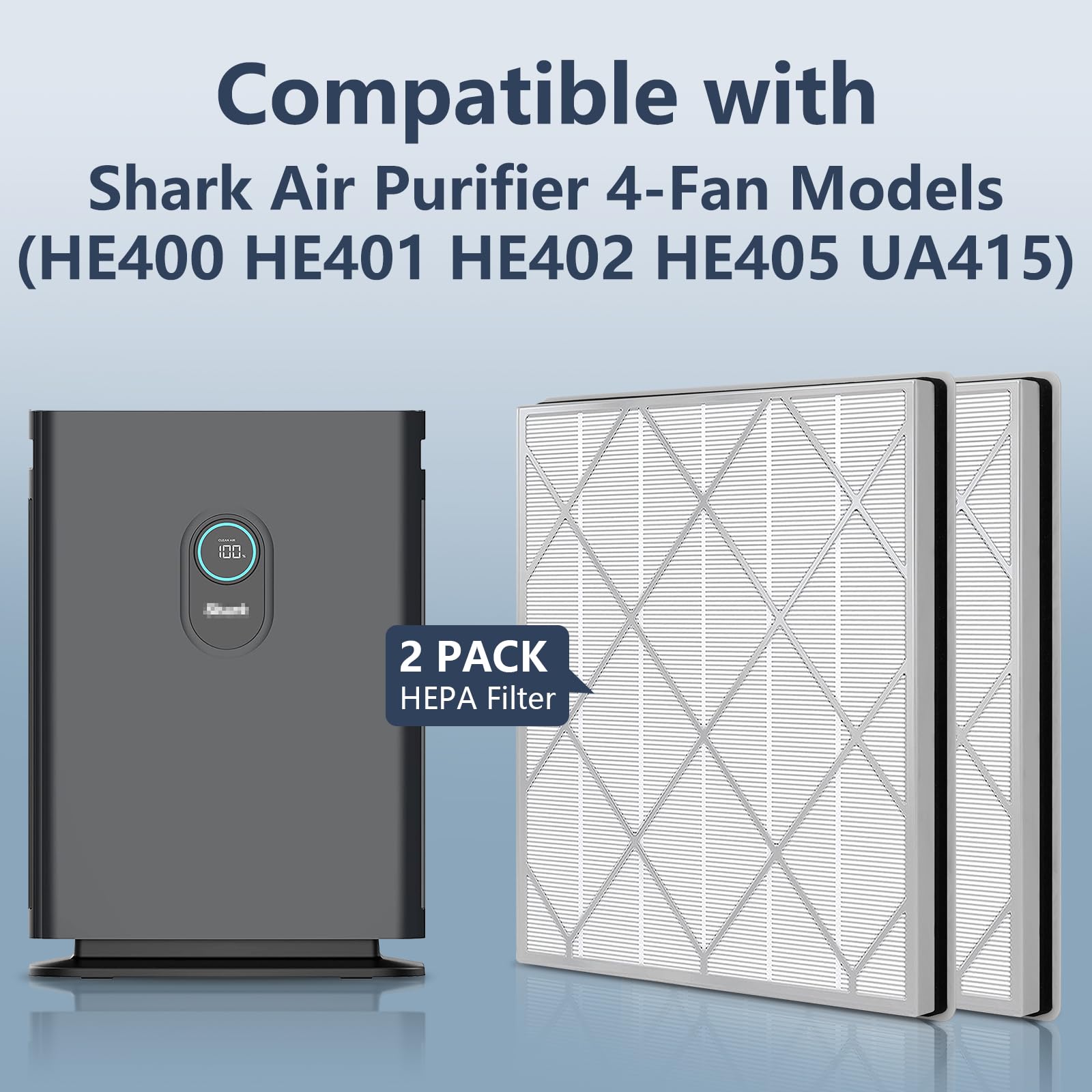 HE401 Filtro de repuesto HEPA compatible con purificador de aire Shark modelos de 4 ventiladores HE401 HE402 HE405 HE400 filtro con bloqueo avanzado de olor, modelo HE4FKPET, paquete de 2