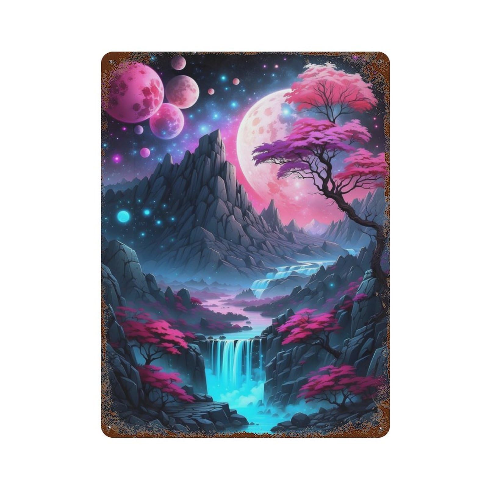 Fantasy Cherry Blossom Decorative Tin Sign 15.7"x11.8", Rustic Home Decor for Garage, Pub Or Kitchen