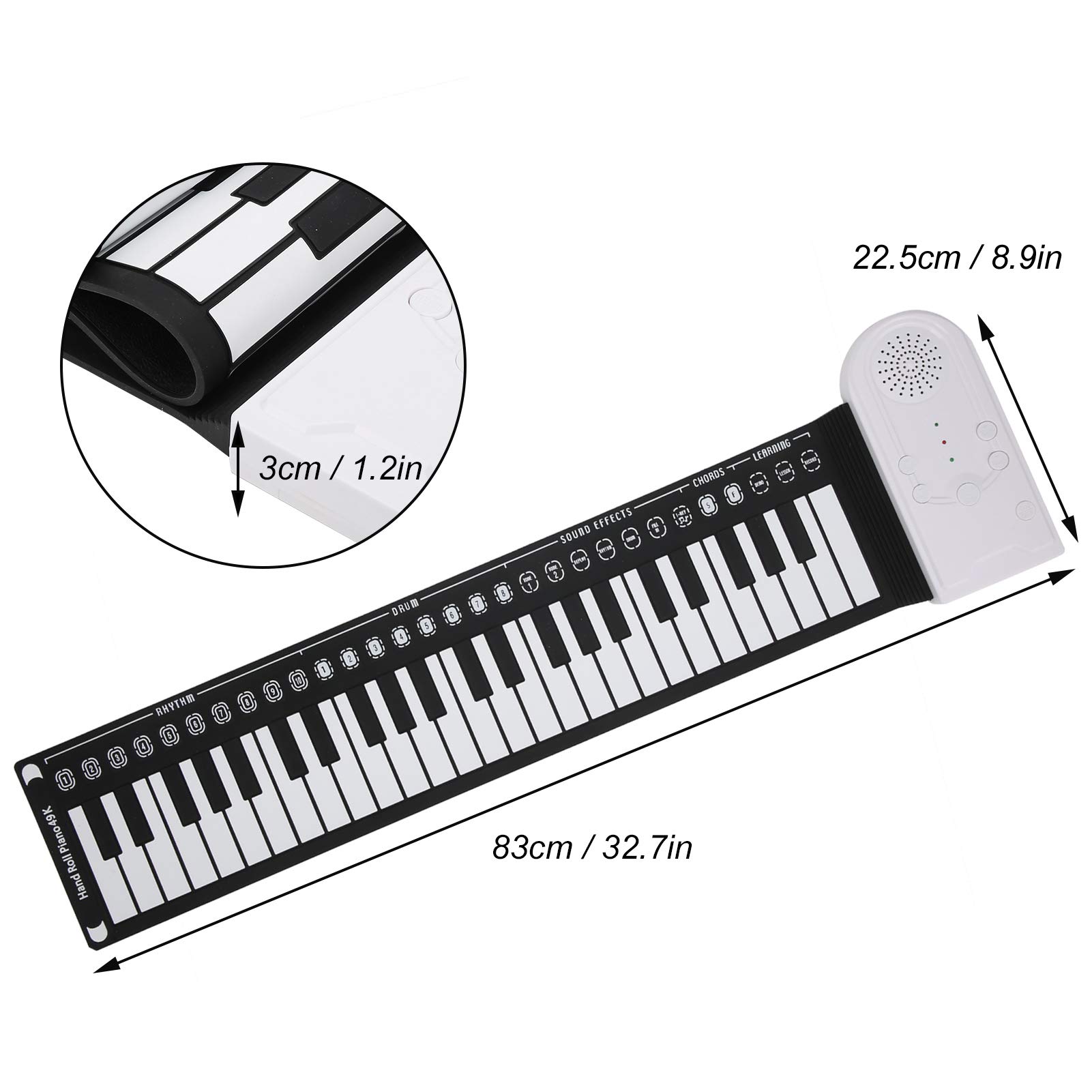 Piano enrollable de 49 teclas, piano electrónico portátil con rollo de mano con 16 tonos, conexión USB, teclado de piano eléctrico portátil, teclado de música electrónica para principiantes, regalos