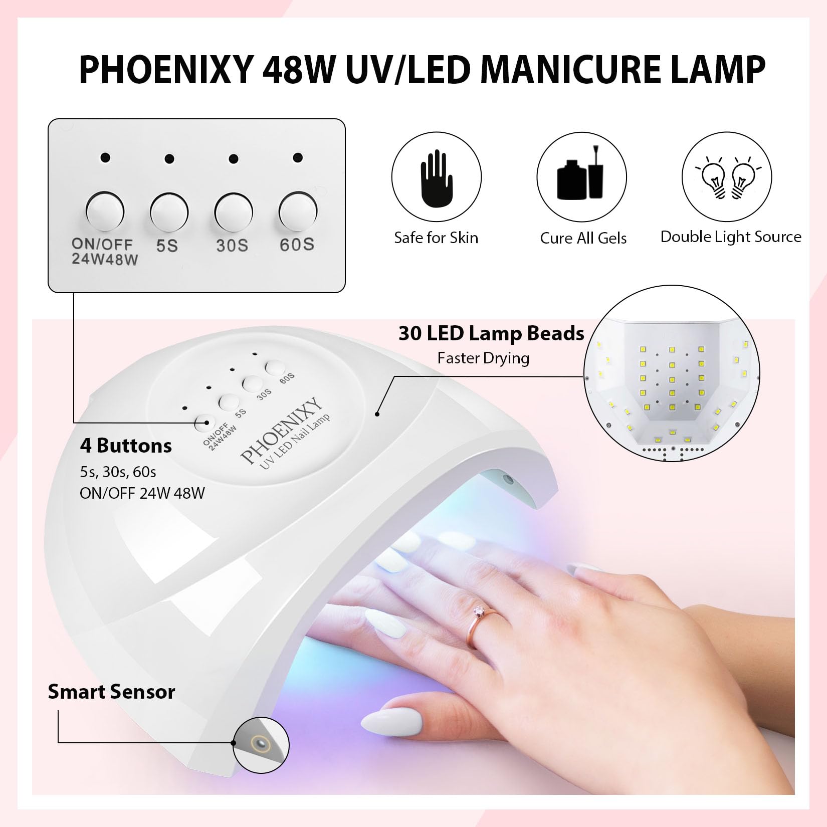 Phoenixy 51Pcs Gel Nail Polish Set, 30+5 Colours Nail Polishes with Electric Drill and 48W Manicure Lamp - Image 4