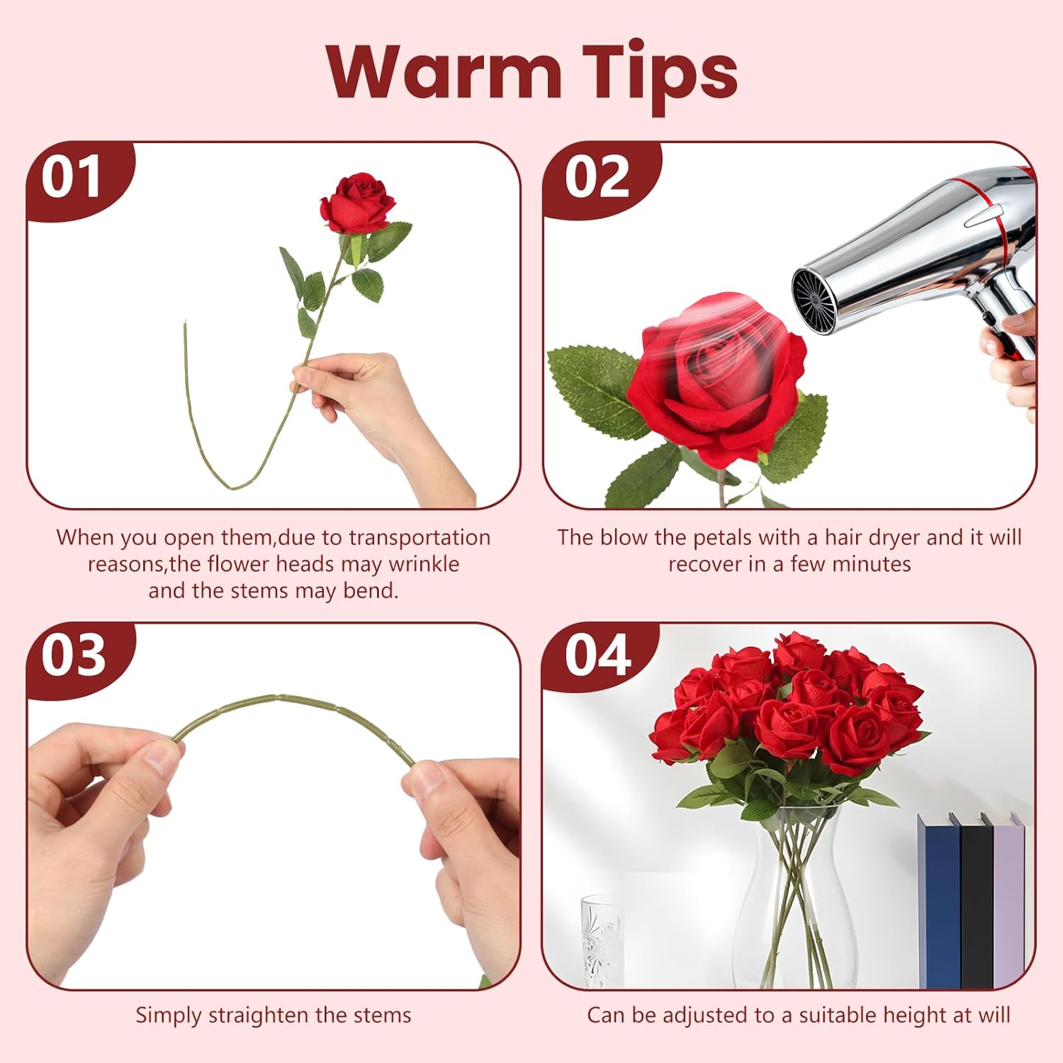12PCS Realistic Full-Bloom Red Silk Roses – Long Stem Artificial Rose Bouquet for Romantic Home Decor, Wedding Centerpieces, Valentine’s - Image 6